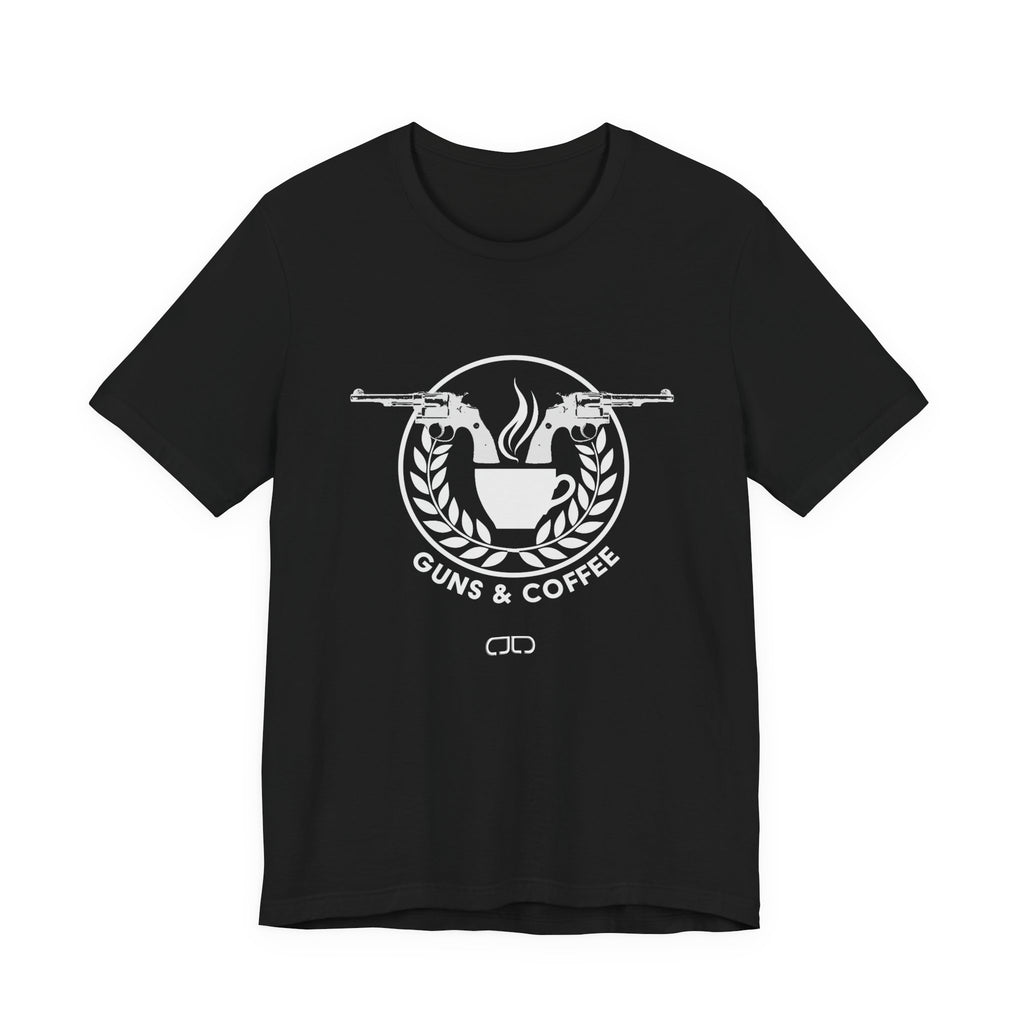 Guns & Coffee Graphic Tee — Rustic Coffee Lover & Firearm Enthusiast Shirt