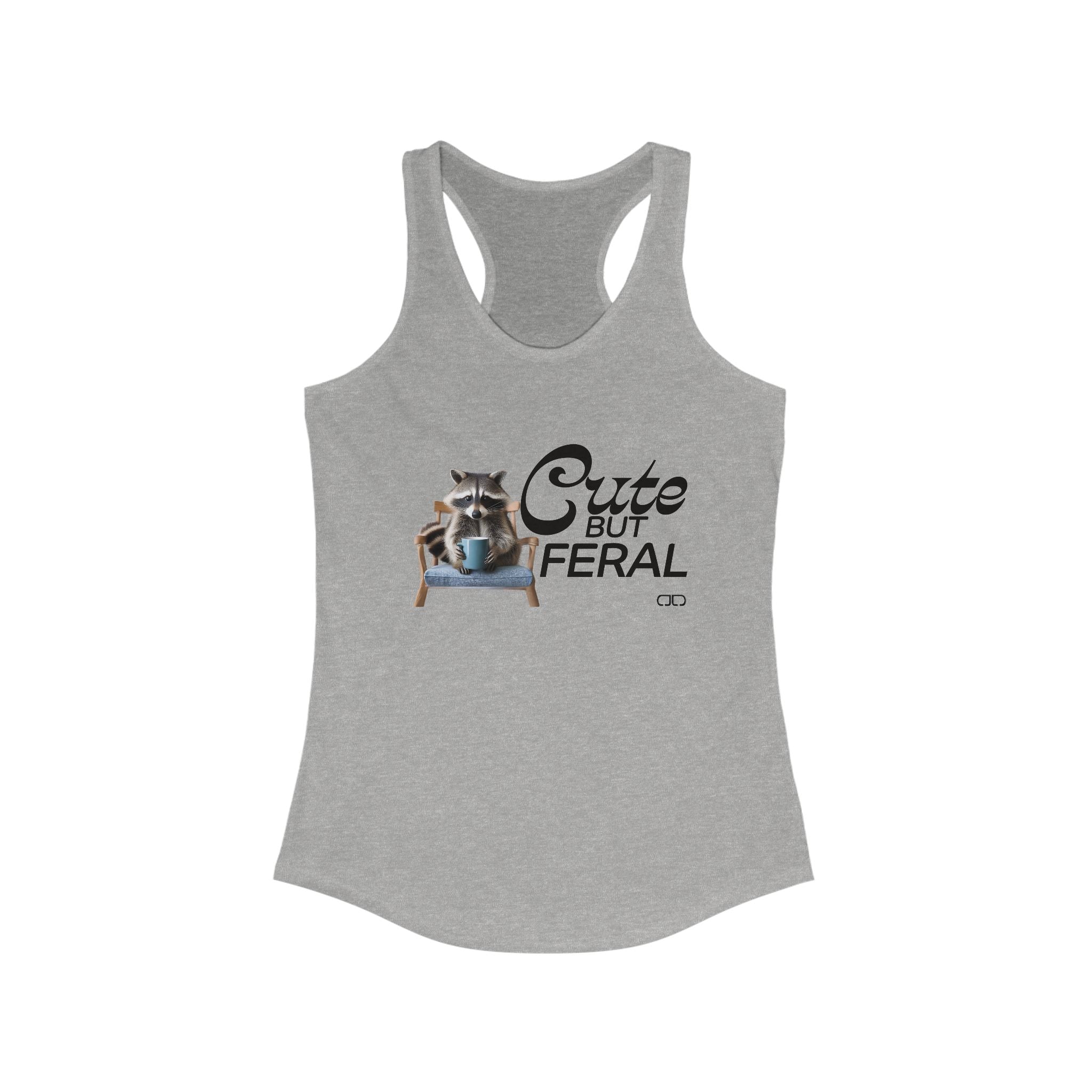 Cute But Feral Racoon Sipping Tea Women's Racerback Tank | Summer Workout Top, Gift for Animal Lovers, Casual Wear, Everyday Comfort
