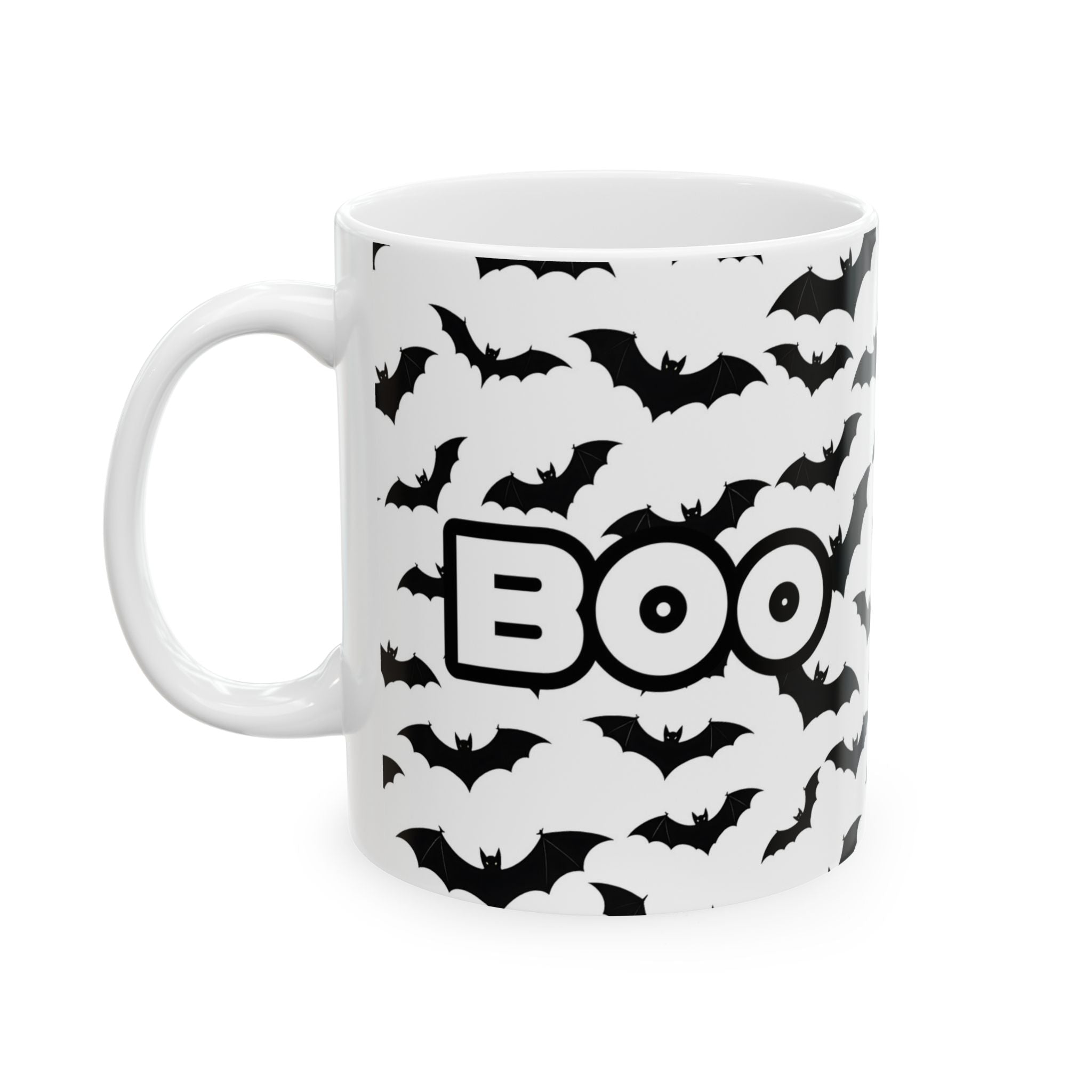 Boo Halloween Bat Ceramic Mug - Spooky Coffee Tea Cup, Perfect for Fall Decor, Halloween Party, Gift for Witch Lovers, 11oz & 15oz