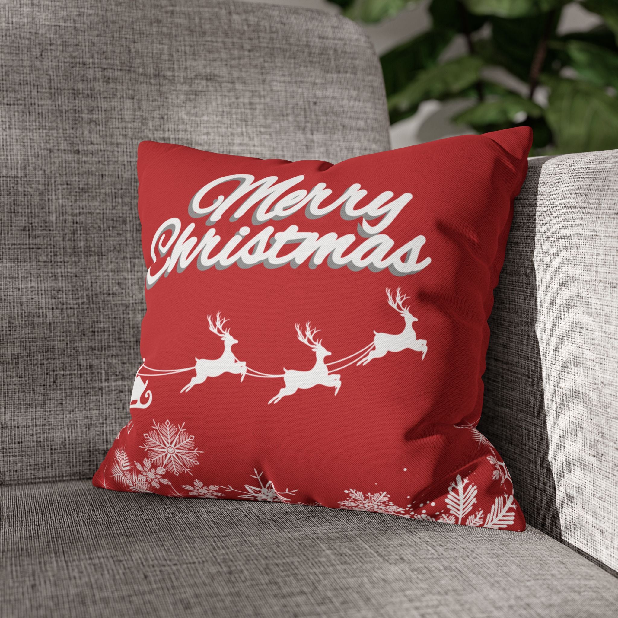 Merry Christmas Red Santa Sleigh Decorative Pillowcase