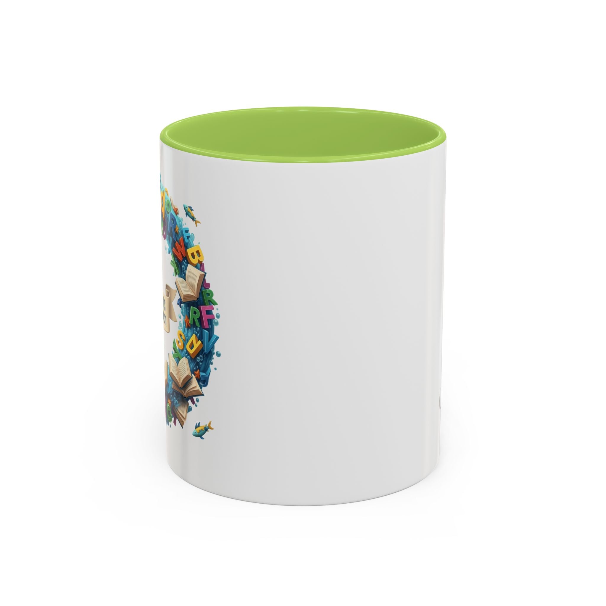 Sea of Literacy Colorful Book Lover's Accent Coffee Mug | Perfect for Home, Office, or Gift | Reading, Study, Library Decor, Teacher Appreciation