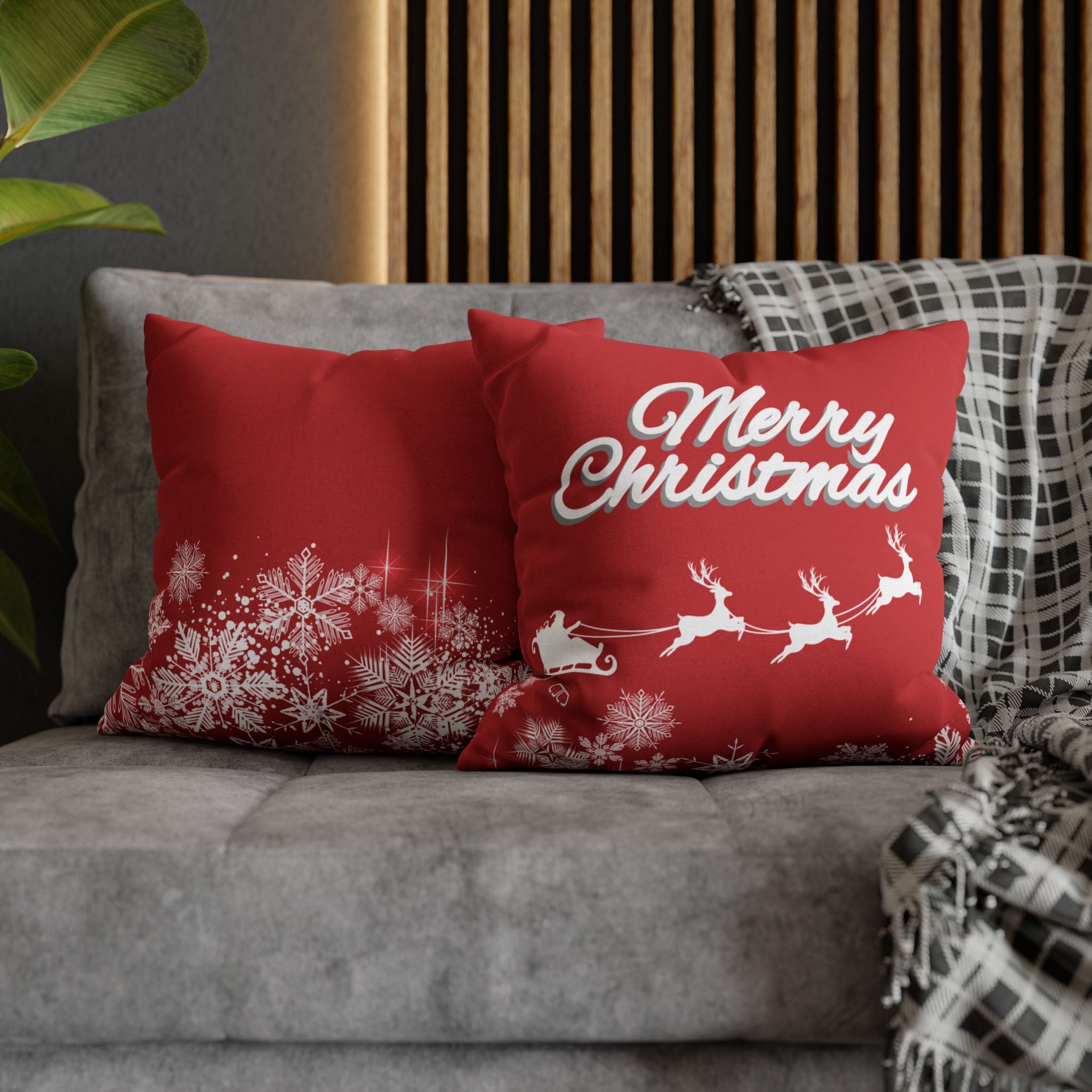 Merry Christmas Red Santa Sleigh Decorative Pillowcase