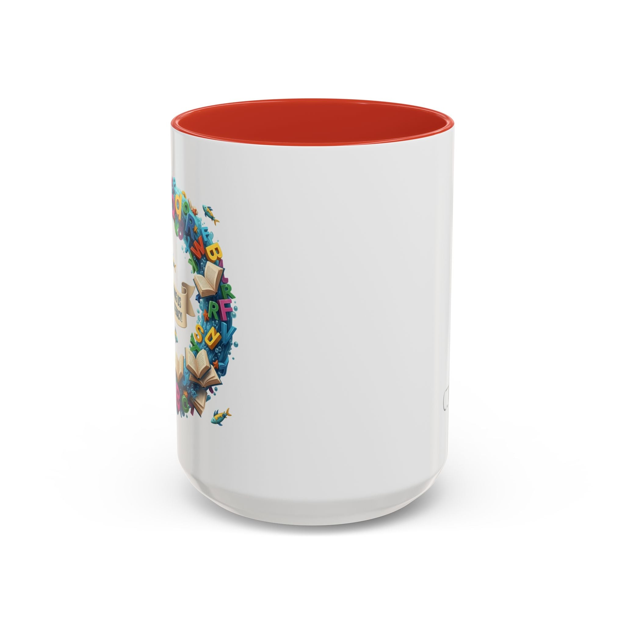Sea of Literacy Colorful Book Lover's Accent Coffee Mug | Perfect for Home, Office, or Gift | Reading, Study, Library Decor, Teacher Appreciation
