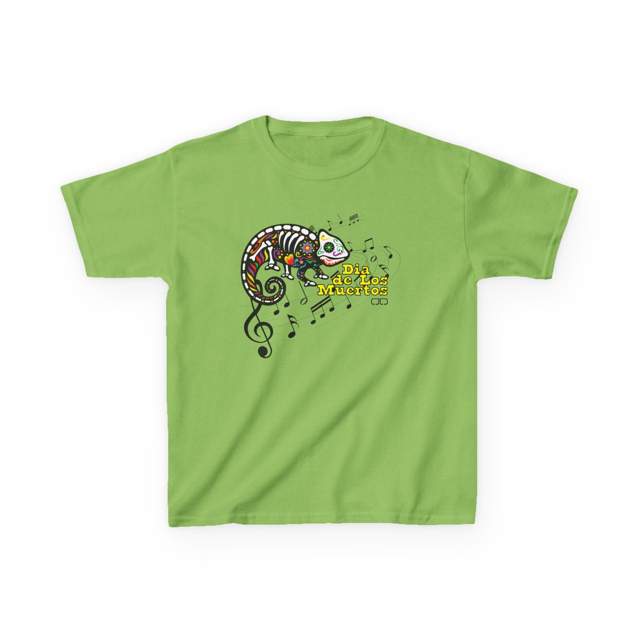 Dia de Los Muertos Musical Chameleon Design, Fun Children's T-Shirt, Cute Animal Top, Summer Wear, Birthday Gift, Playful Casuals