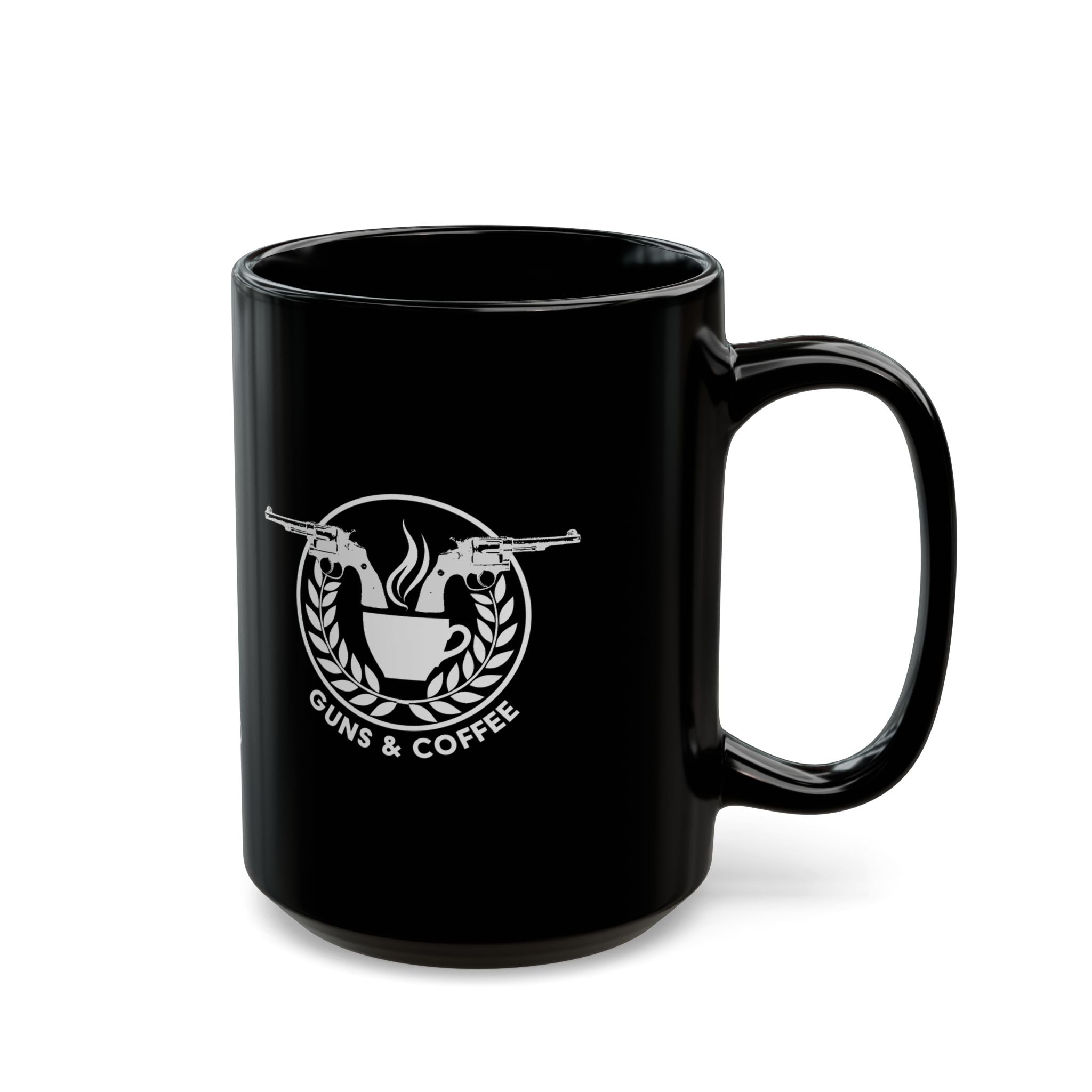 Guns & Coffee Black Ceramic Mug — 11oz/15oz