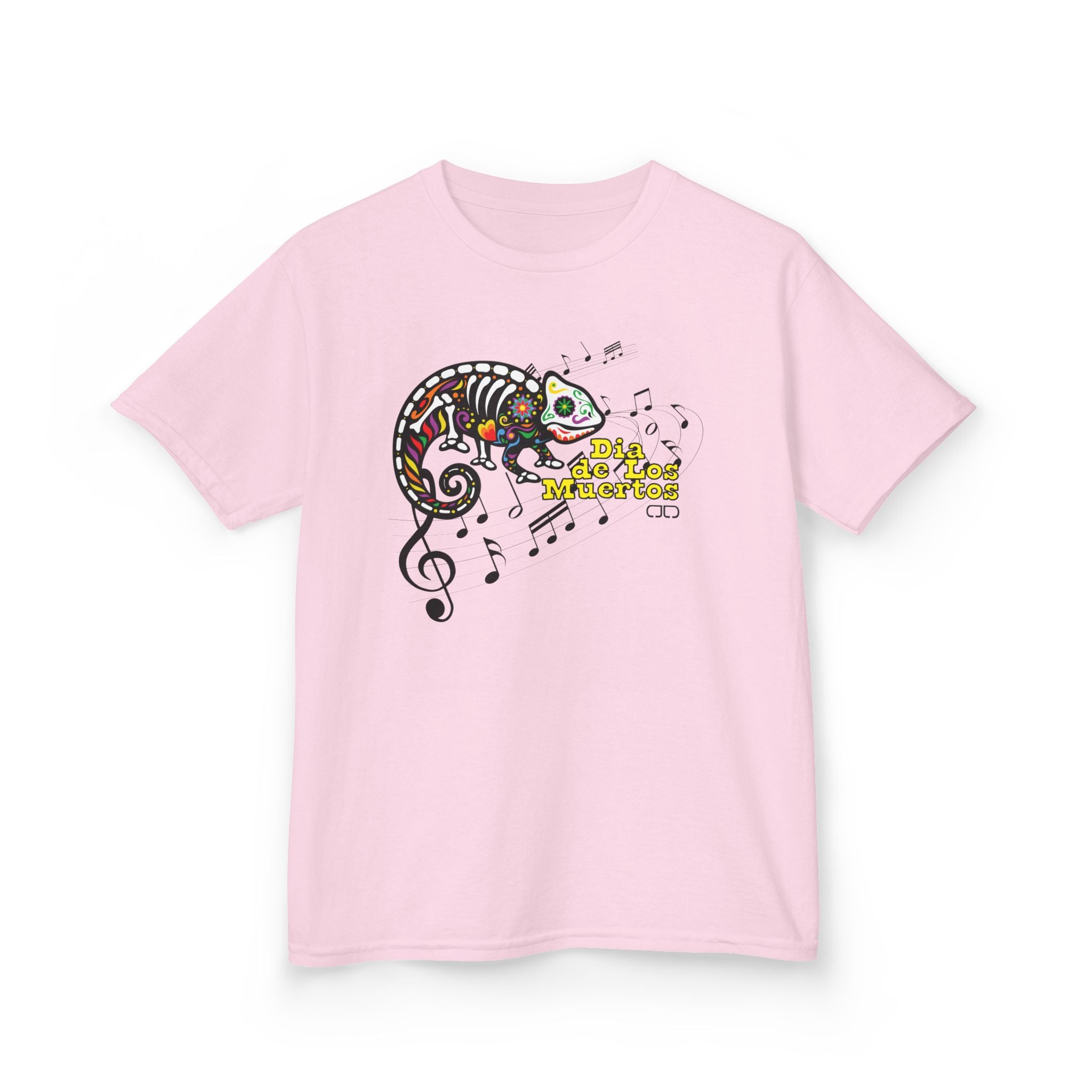 Dia de Los Muertos Musical Chameleon Design, Fun Children's T-Shirt, Cute Animal Top, Summer Wear, Birthday Gift, Playful Casuals