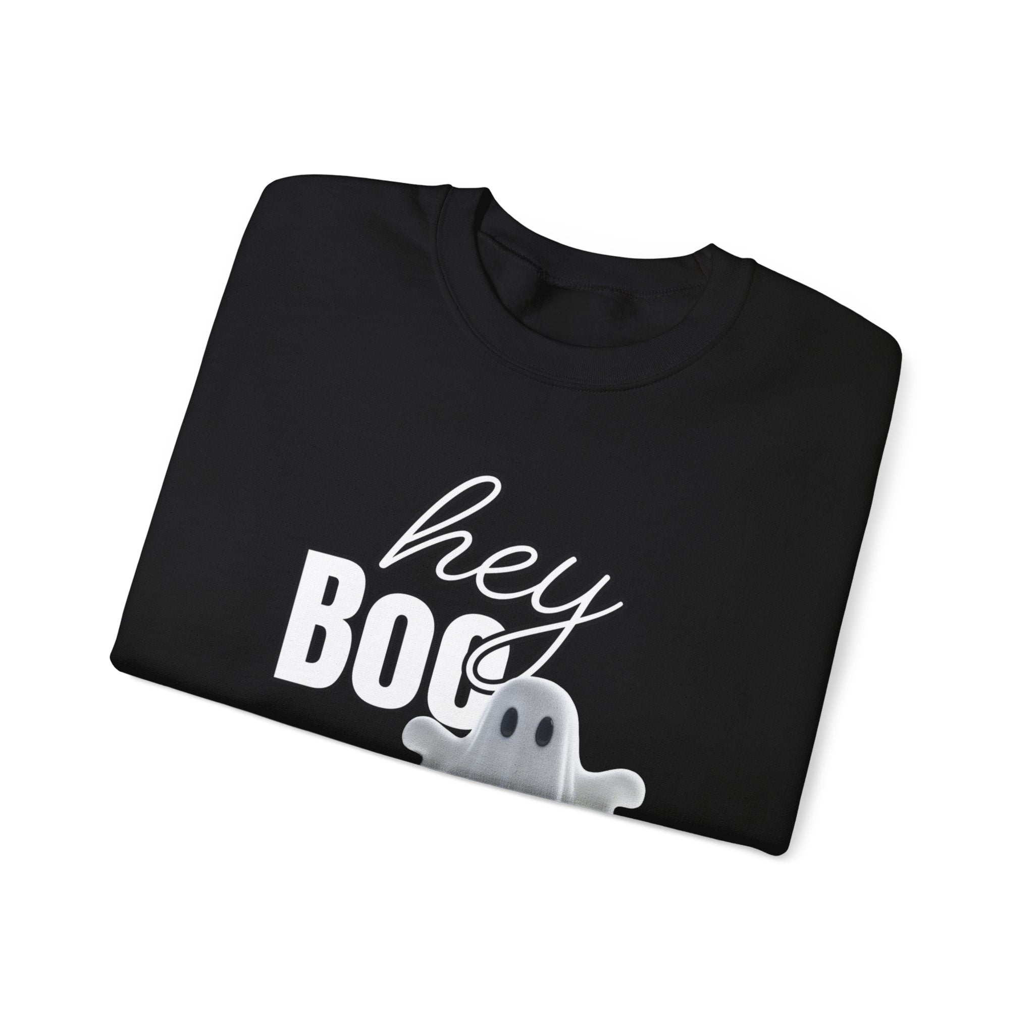 Hey Boo Ghost Unisex Heavy Blend™ Crewneck Sweatshirt, Halloween Sweatshirt, Spooky Apparel, Fall Fashion, Cozy Casual Wear