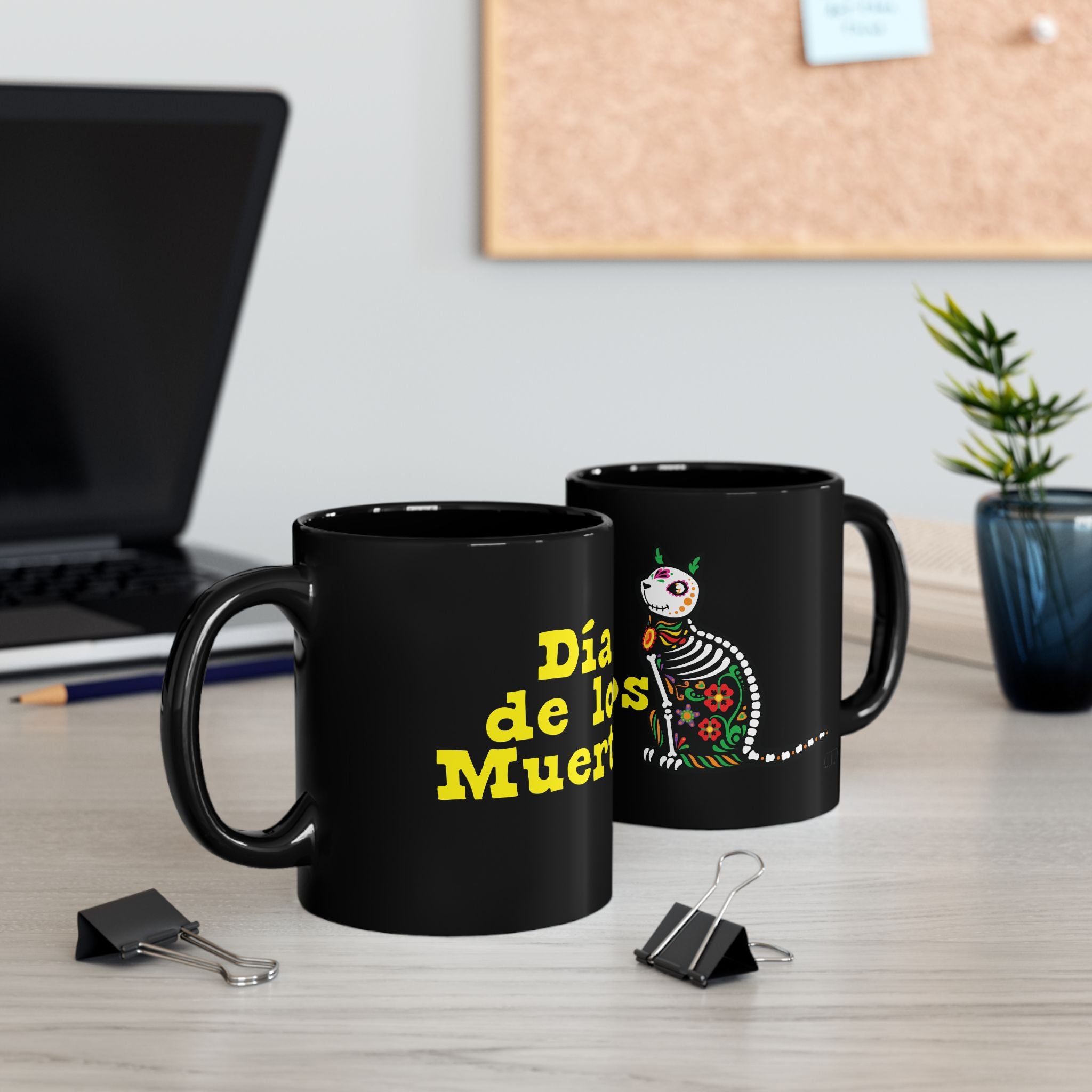 Dia de los Muertos Black Mug | Sugar Skull Coffee Cup, Halloween Mug, Day of the Dead Gift, Halloween Decor, Unique Kitchen Accessory