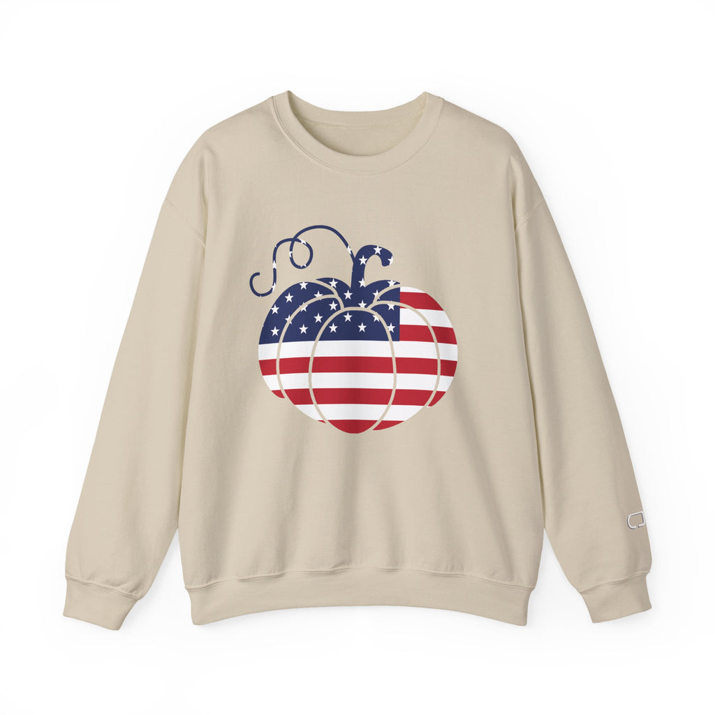 Patriotic Pumpkin Sweatshirt - Cozy Fall Apparel, Unisex Crewneck, Thanksgiving Gift, Harvest Celebration, American Pride