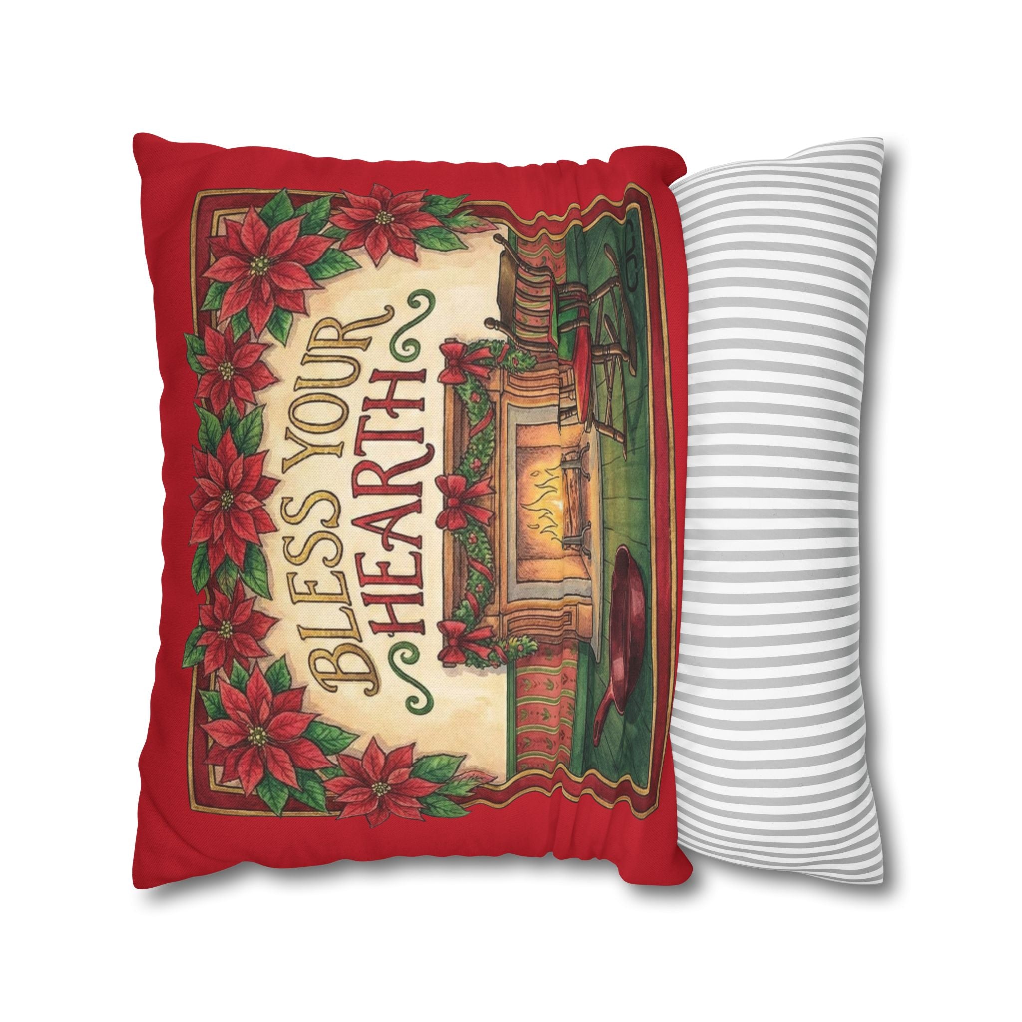 Bless Your Hearth Christmas Pillowcase — Holiday Fireplace Throw Pillow Cover