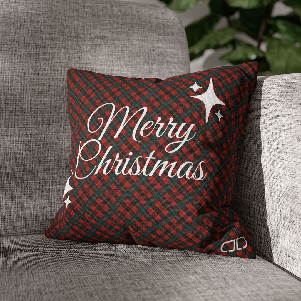 Merry Christmas Plaid Pillowcase - Red & Green Holiday Throw Pillow Cover