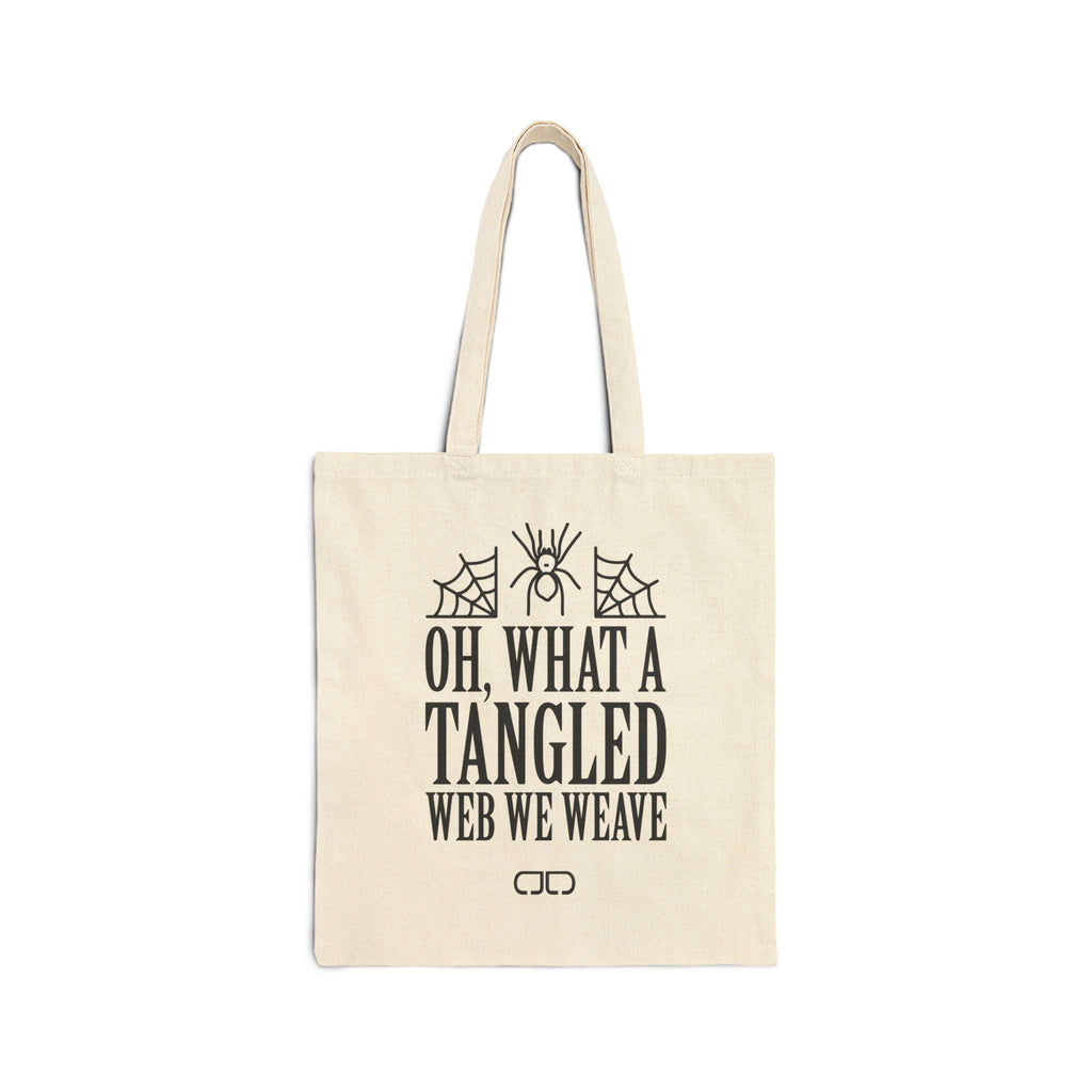 Cotton Canvas Tote Bag - Oh, What a Tangled Web We Weave, Spider Web Design, Perfect for Halloween, Eco-Friendly Shopping