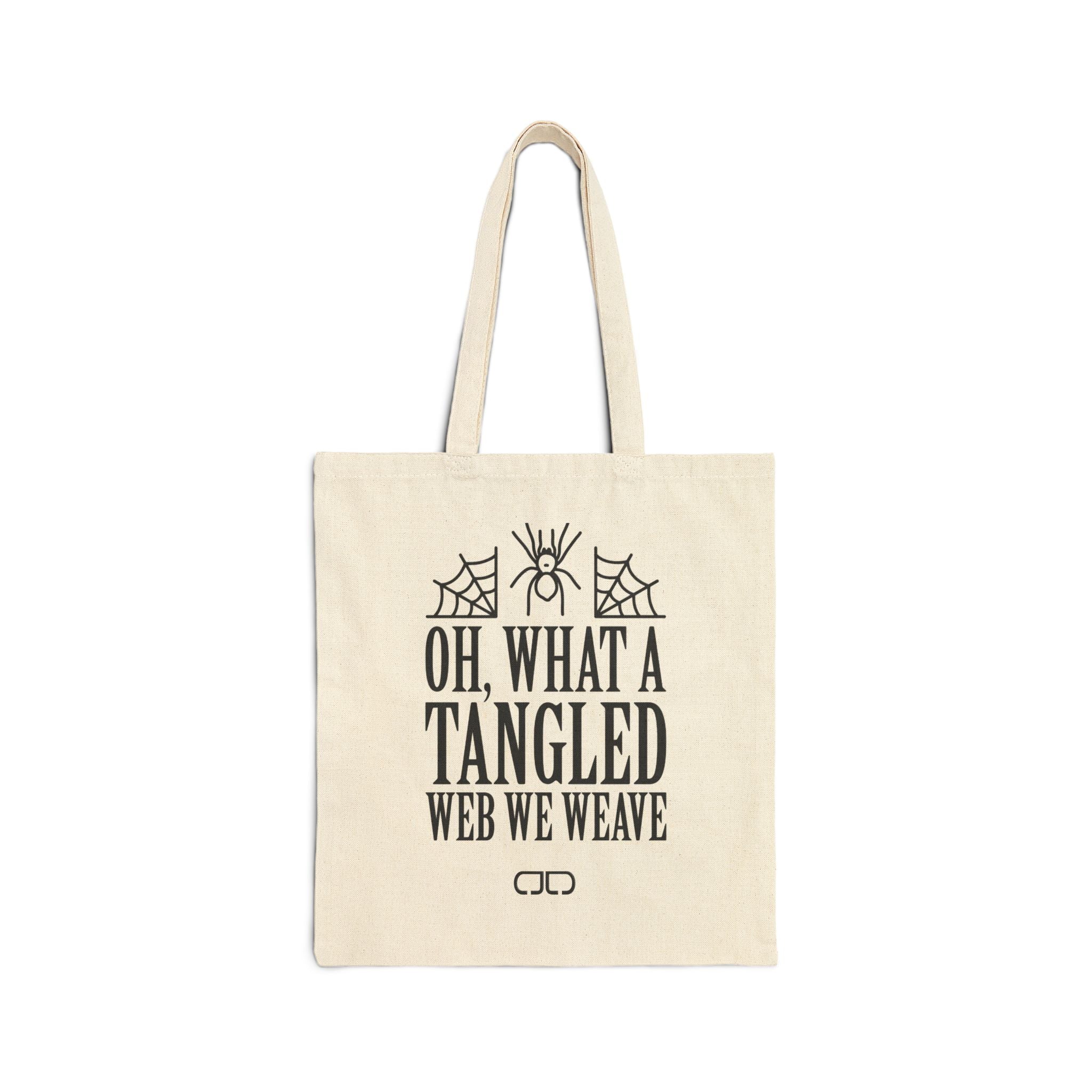 Cotton Canvas Tote Bag - Oh, What a Tangled Web We Weave, Spider Web Design, Perfect for Halloween, Eco-Friendly Shopping
