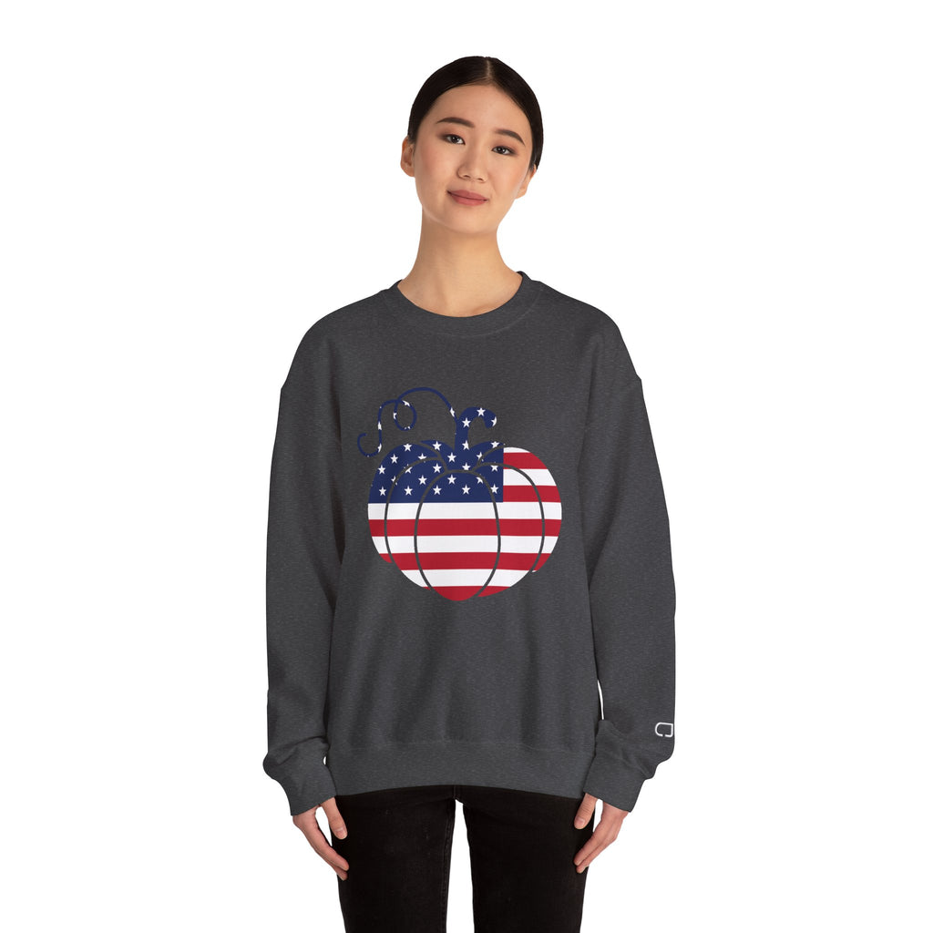 Patriotic Pumpkin Sweatshirt - Cozy Fall Apparel, Unisex Crewneck, Thanksgiving Gift, Harvest Celebration, American Pride