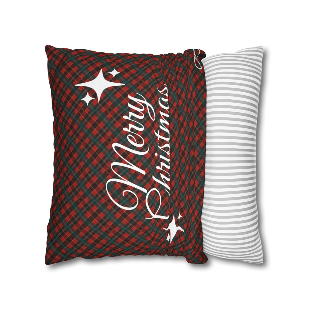 Merry Christmas Plaid Pillowcase - Red & Green Holiday Throw Pillow Cover