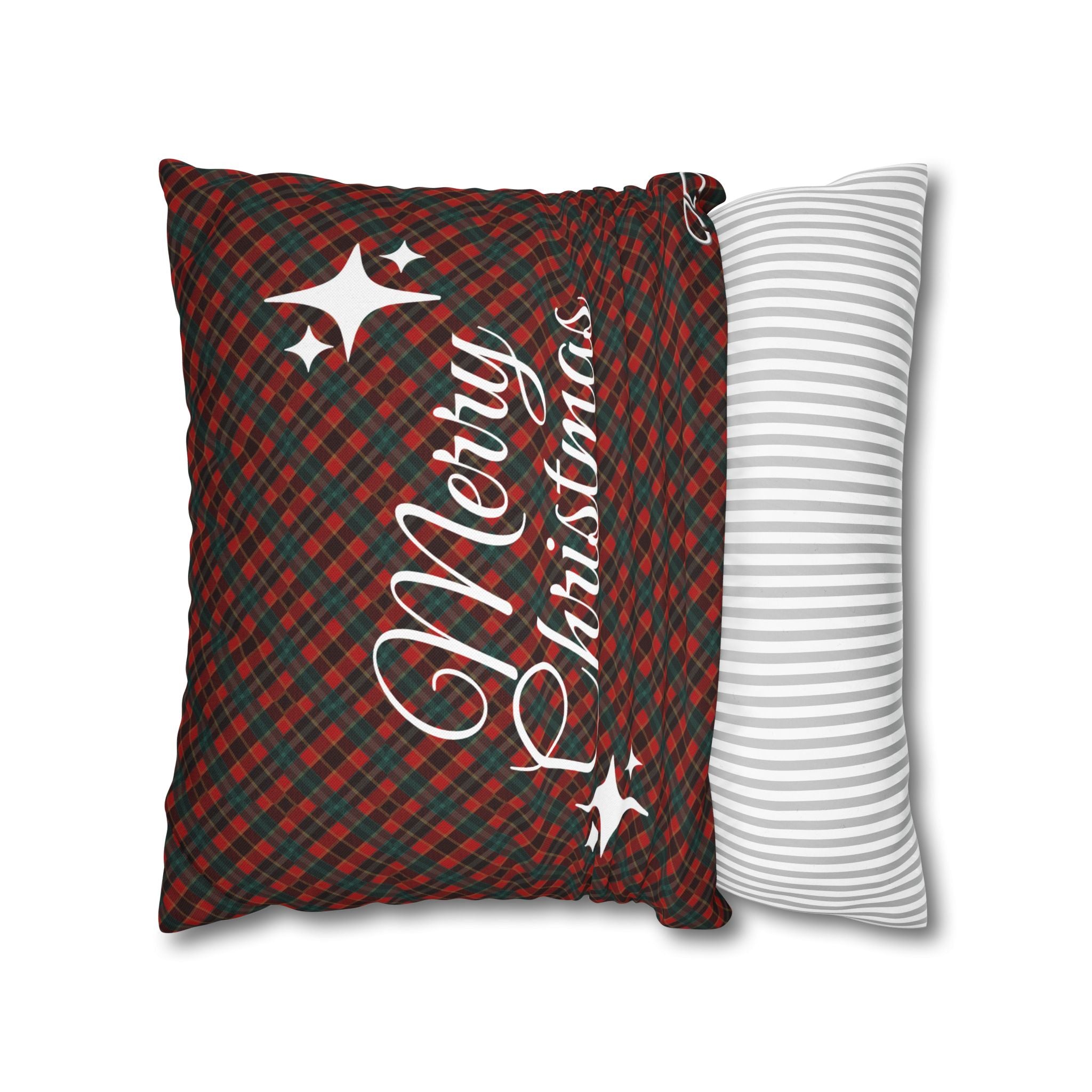 Merry Christmas Plaid Pillowcase - Red & Green Holiday Throw Pillow Cover
