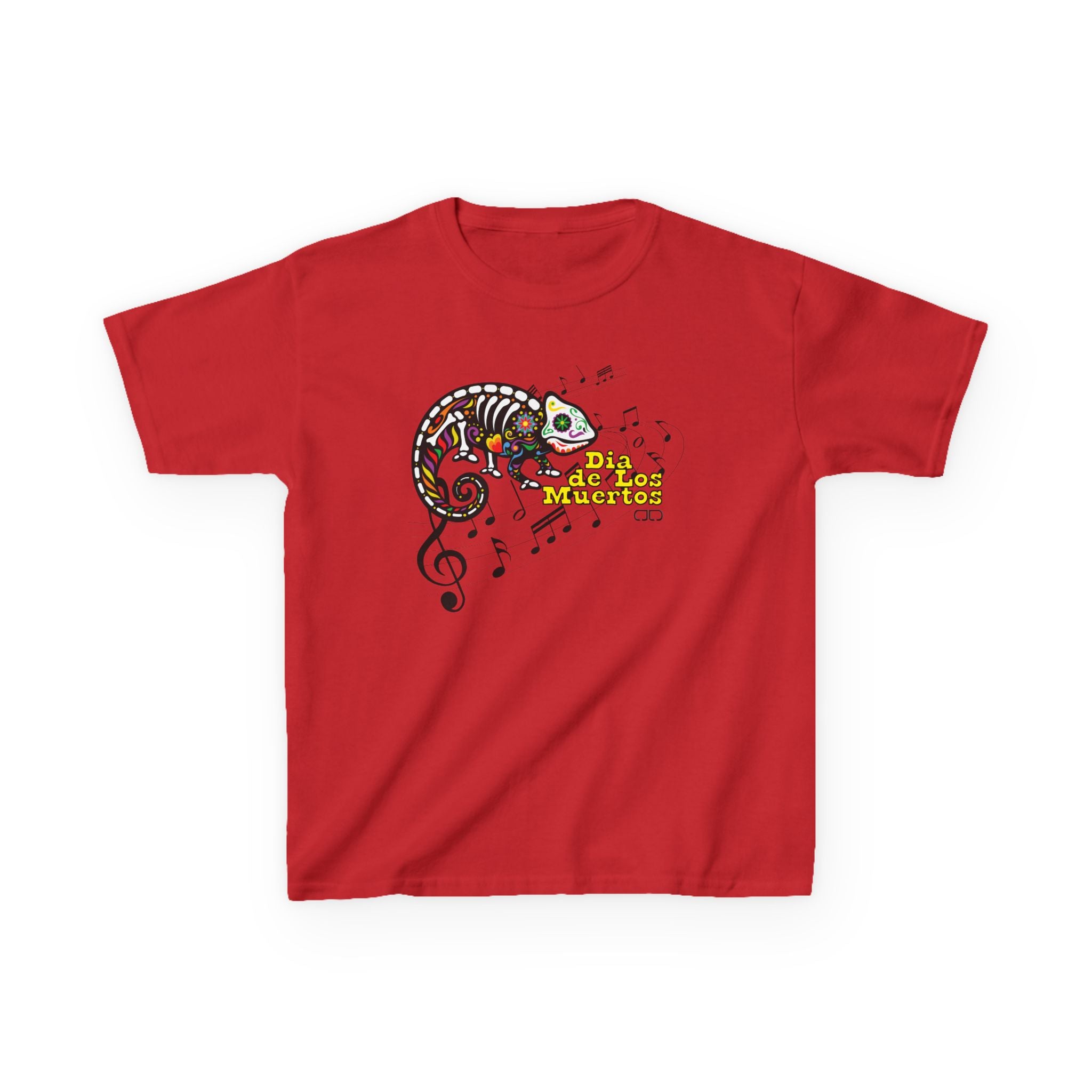 Dia de Los Muertos Musical Chameleon Design, Fun Children's T-Shirt, Cute Animal Top, Summer Wear, Birthday Gift, Playful Casuals