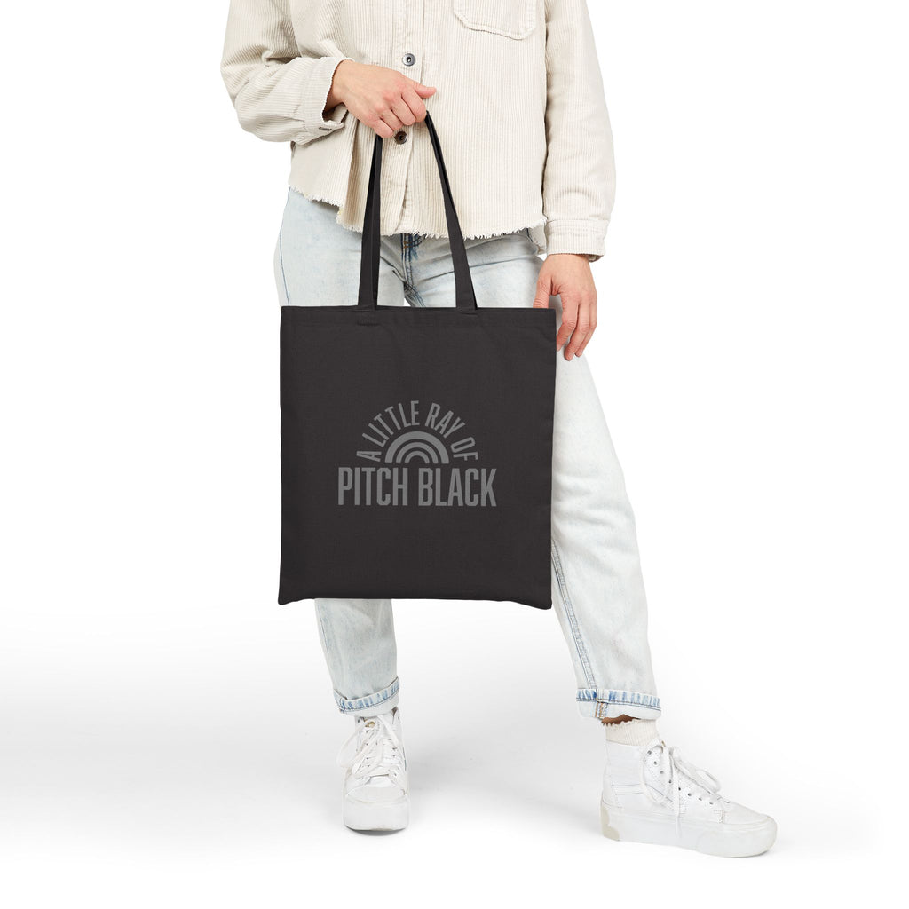 Little Ray of Pitch Black Monochrome Cotton Canvas Tote Bag - Eco-Friendly, Minimalist Shopping Bag, Everyday Use, Stylish Tote