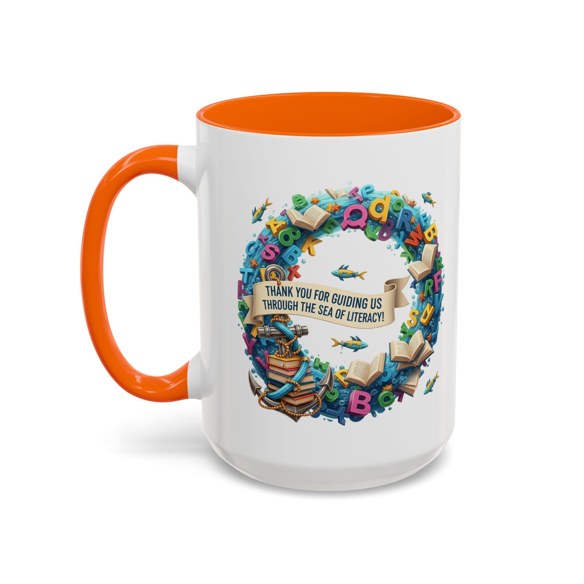 Sea of Literacy Colorful Book Lover's Accent Coffee Mug | Perfect for Home, Office, or Gift | Reading, Study, Library Decor, Teacher Appreciation
