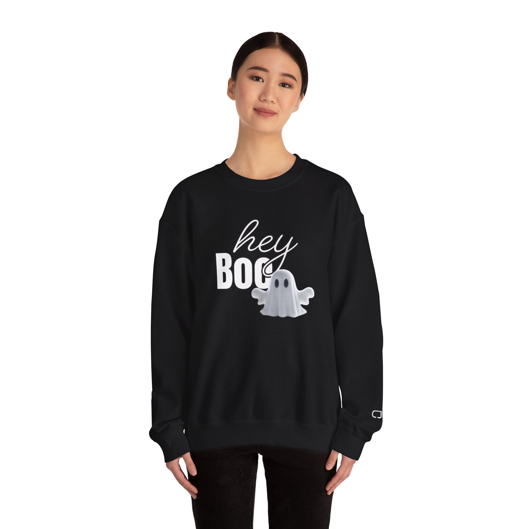 Hey Boo Ghost Unisex Heavy Blend™ Crewneck Sweatshirt, Halloween Sweatshirt, Spooky Apparel, Fall Fashion, Cozy Casual Wear
