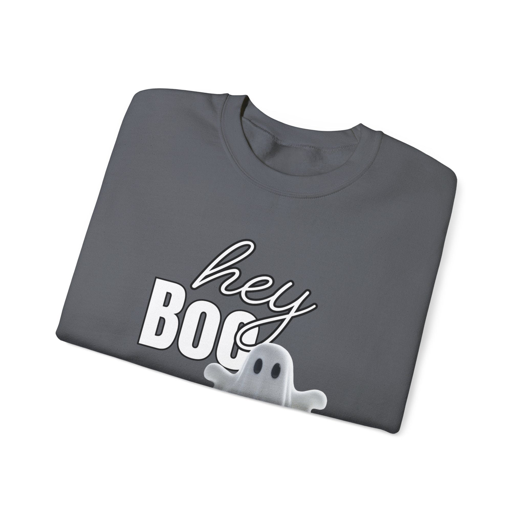 Hey Boo Ghost Unisex Heavy Blend™ Crewneck Sweatshirt, Halloween Sweatshirt, Spooky Apparel, Fall Fashion, Cozy Casual Wear