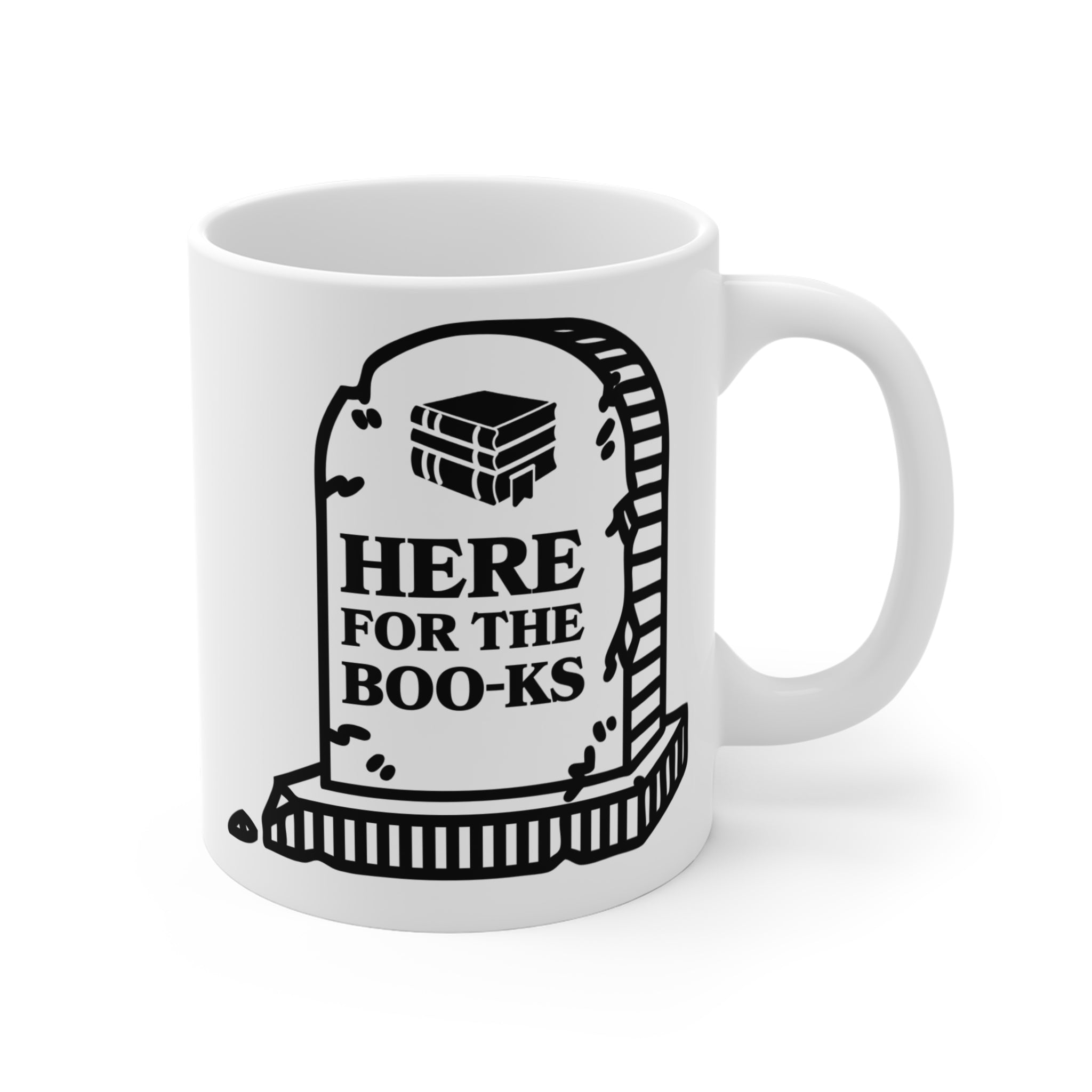 Spooky Book Lovers Mug - Here for the Boo-ks, Halloween Gift, Literary Humor Cup, Gothic Decor, Coffee Tea Drinkware