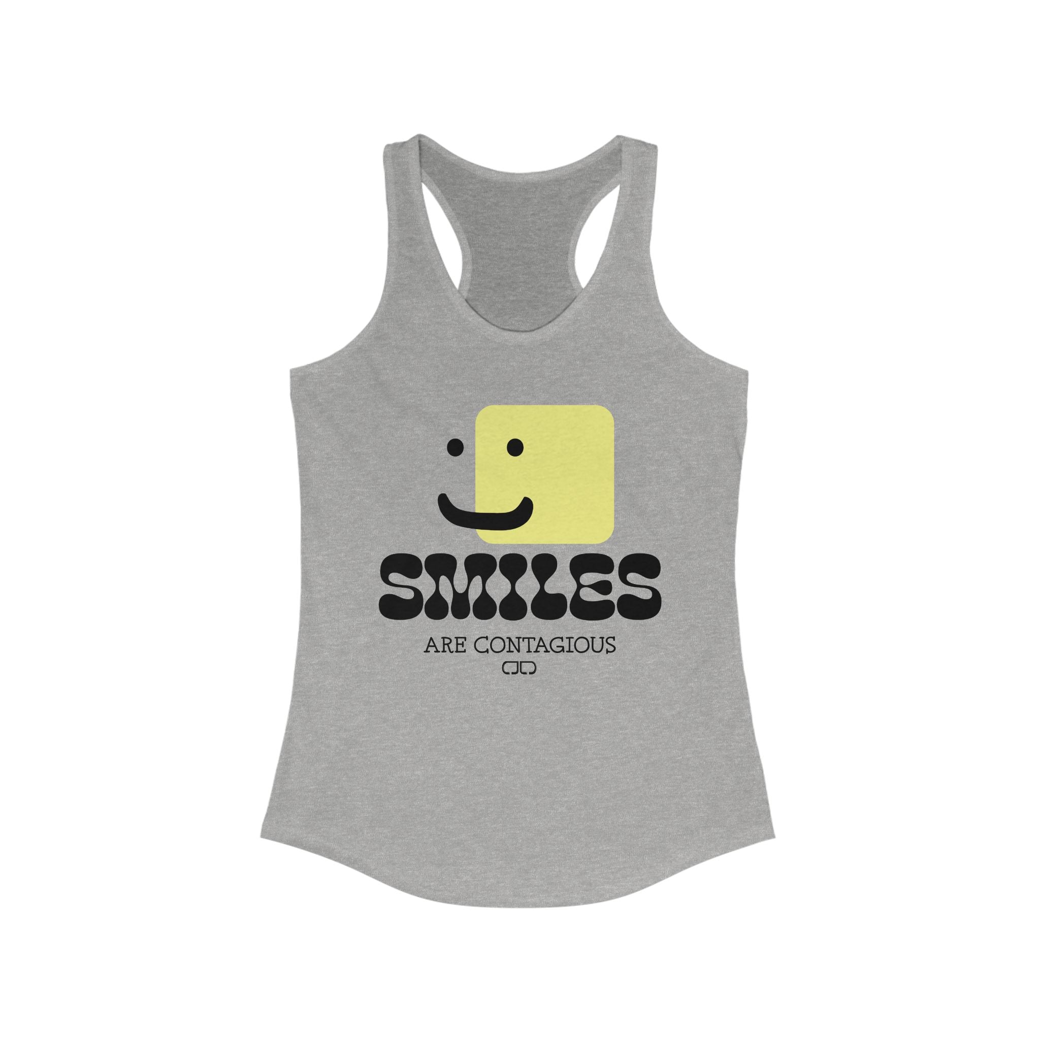 Smiles Are Contagious Racerback Tank, Women's Motivational Tee, Summer Workout Shirt, Gift for Positive Vibes, Happy Casual Wear