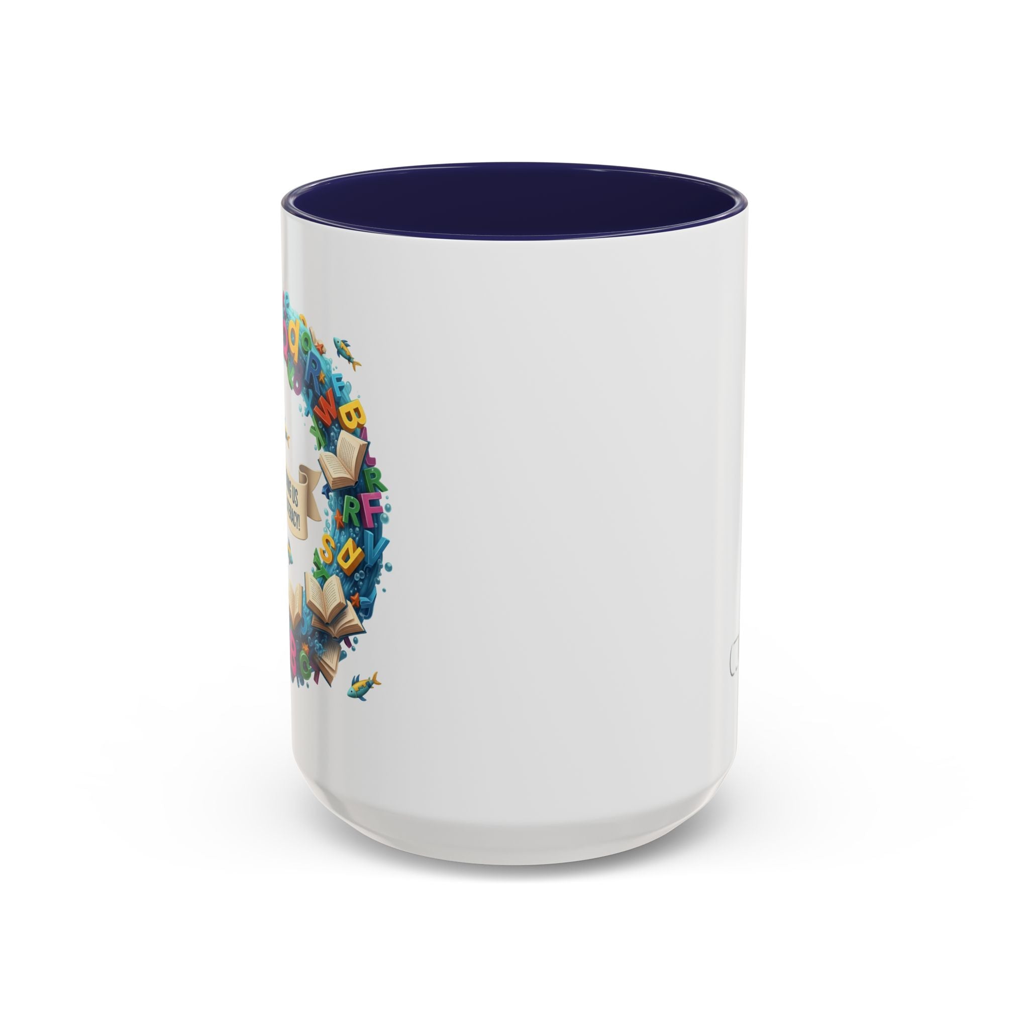Sea of Literacy Colorful Book Lover's Accent Coffee Mug | Perfect for Home, Office, or Gift | Reading, Study, Library Decor, Teacher Appreciation