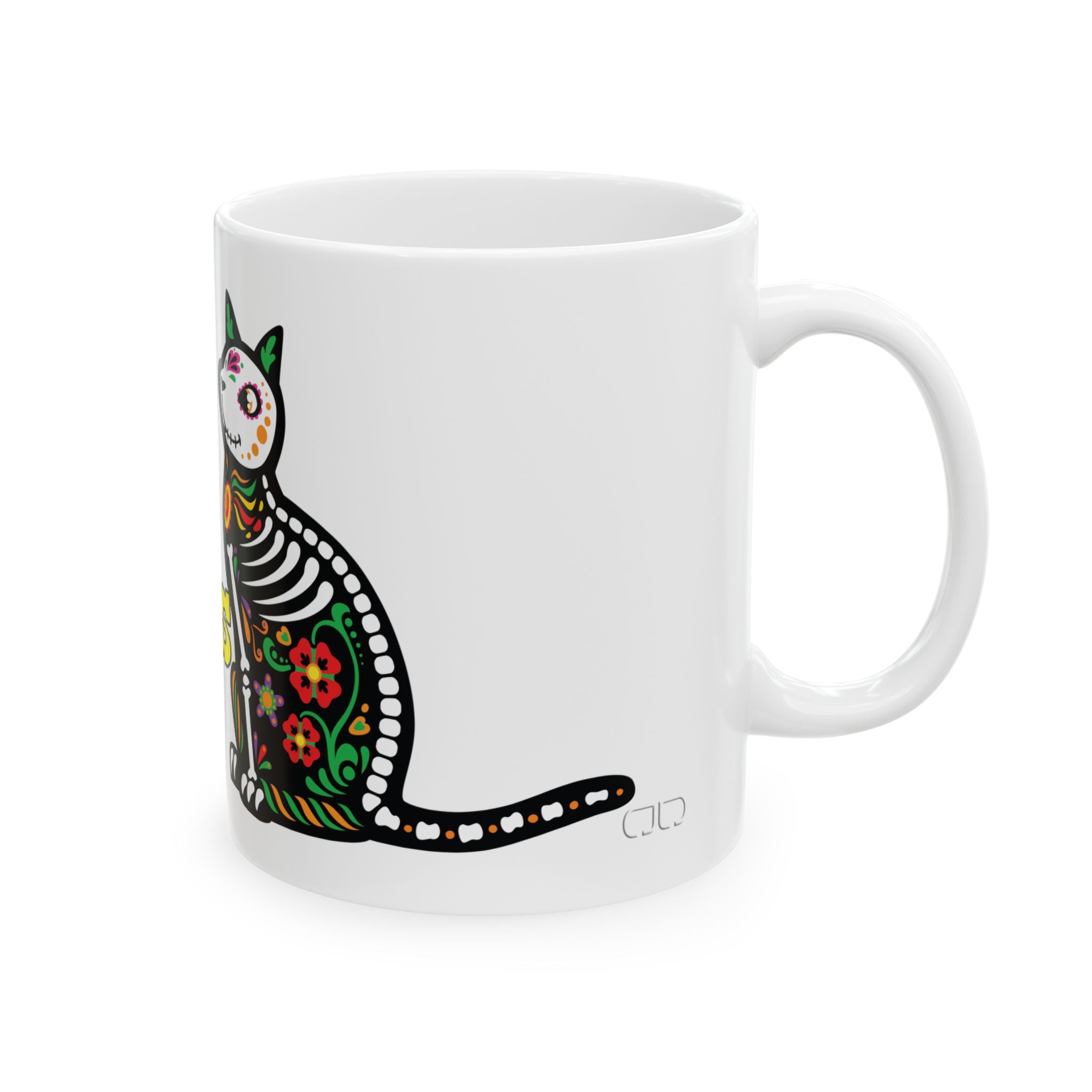 Dia de Los Muertos Ceramic Mug - Colorful Sugar Skull Cat, Halloween Gift, Dia de Muertos Celebration, Unique Coffee Mug, 11oz 15oz