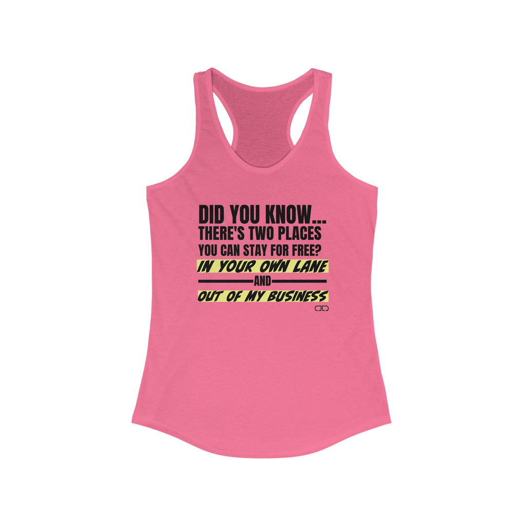 Stay In Your Lane Funny Women's Racerback Tank Top - Casual Gym Wear, Gift for Friends, Summer Style, Birthday Present, Motivational Quote Top