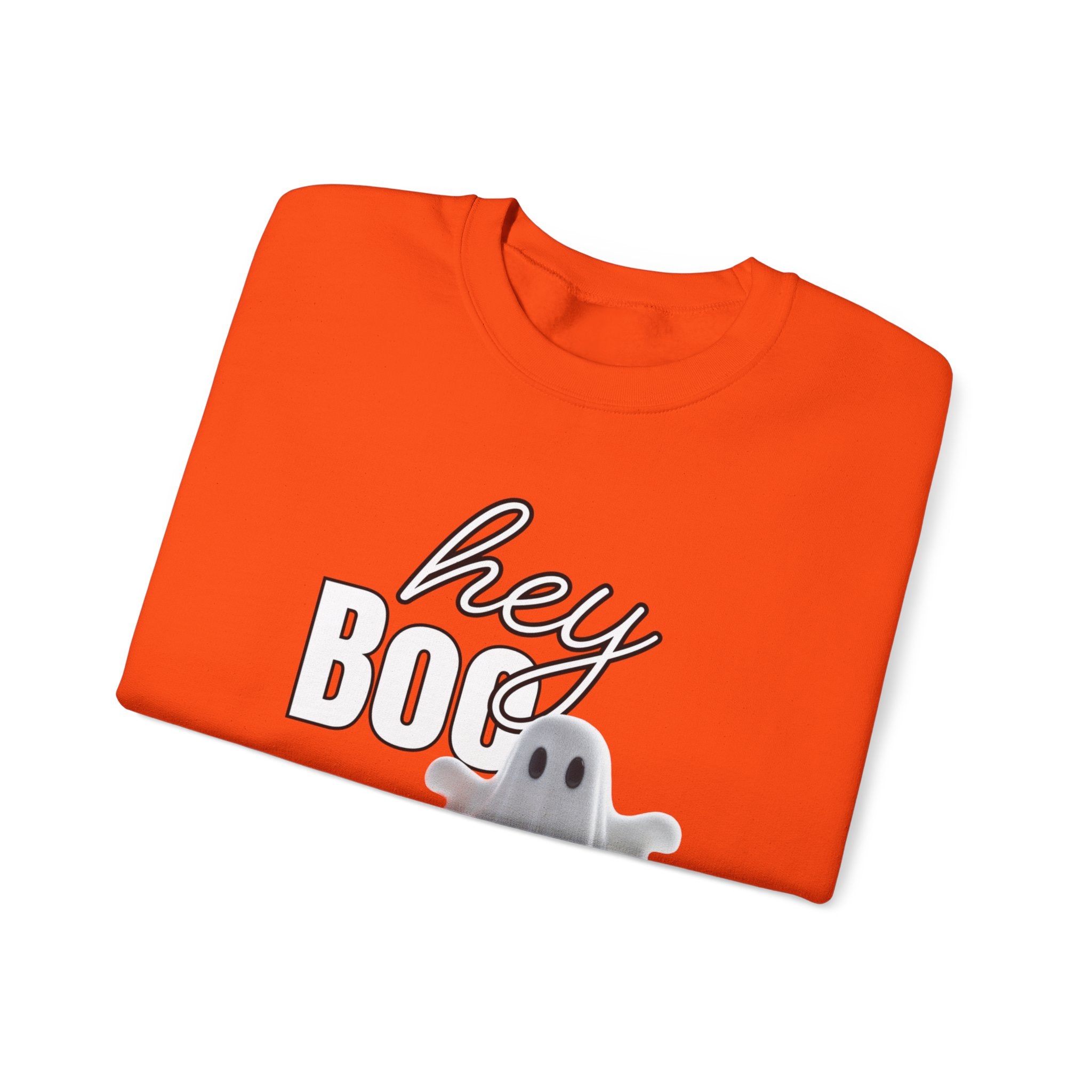 Hey Boo Ghost Unisex Heavy Blend™ Crewneck Sweatshirt, Halloween Sweatshirt, Spooky Apparel, Fall Fashion, Cozy Casual Wear