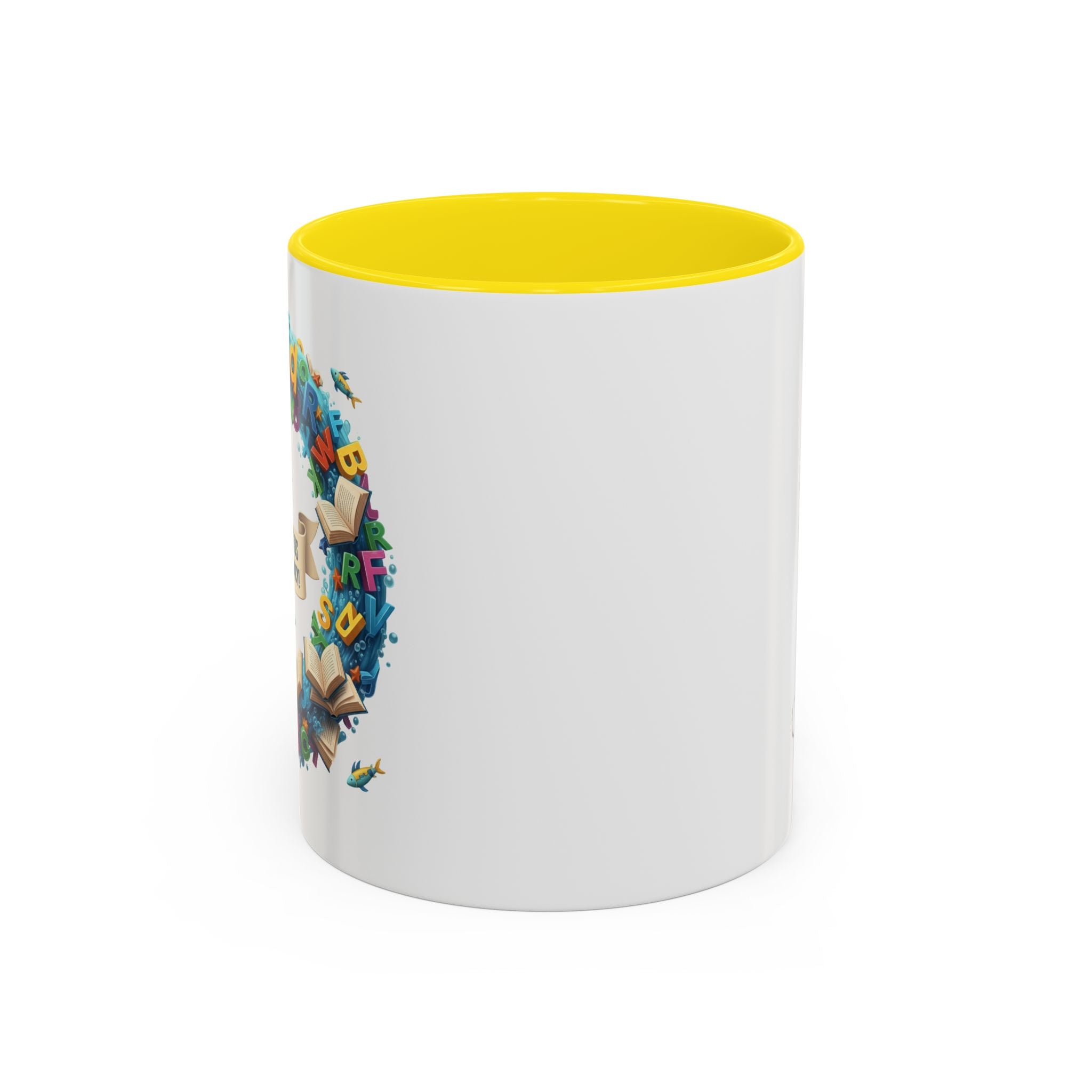 Sea of Literacy Colorful Book Lover's Accent Coffee Mug | Perfect for Home, Office, or Gift | Reading, Study, Library Decor, Teacher Appreciation