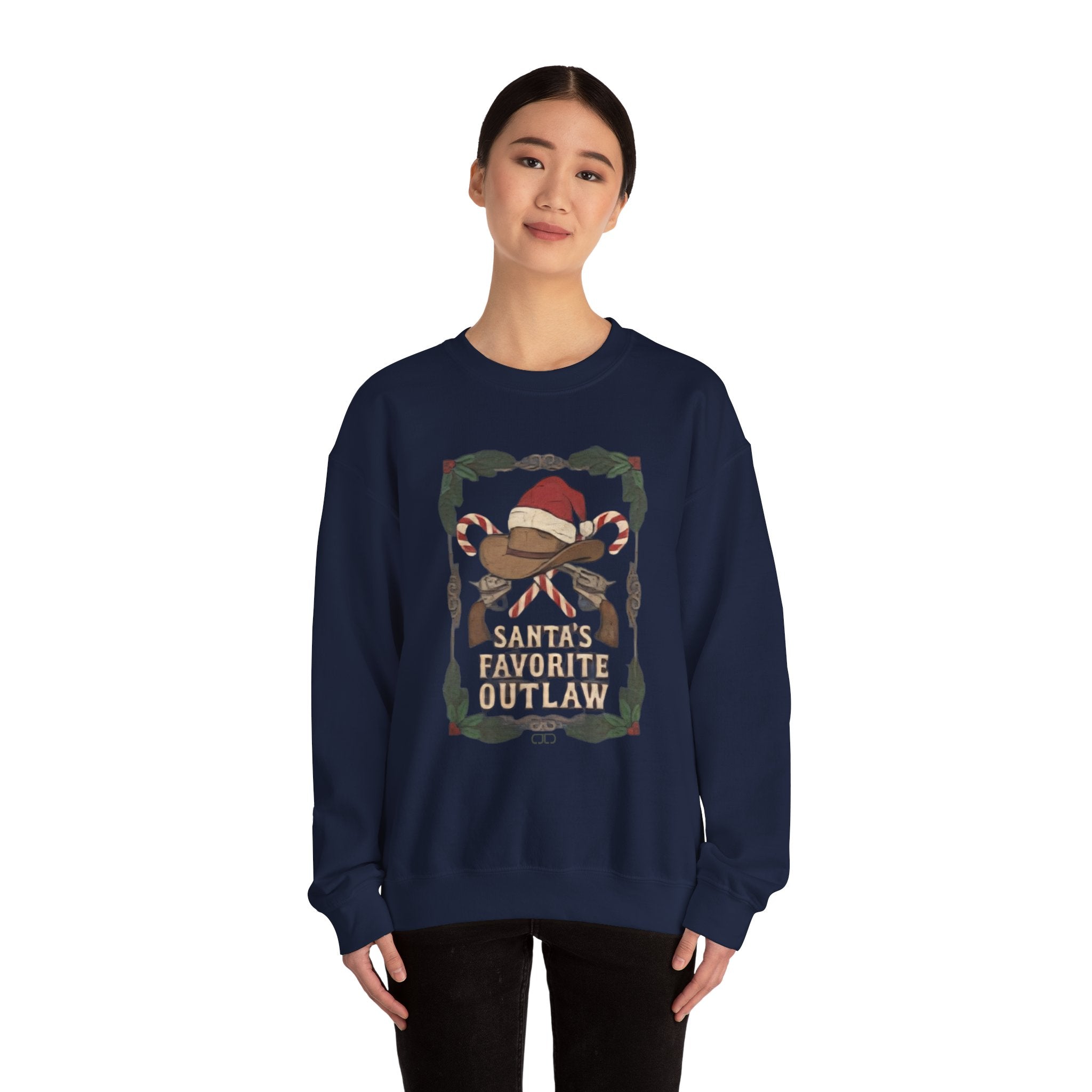 Christmas Cowboy Hat Sweatshirt — Santa Hat & Candy Cane Western Crewneck