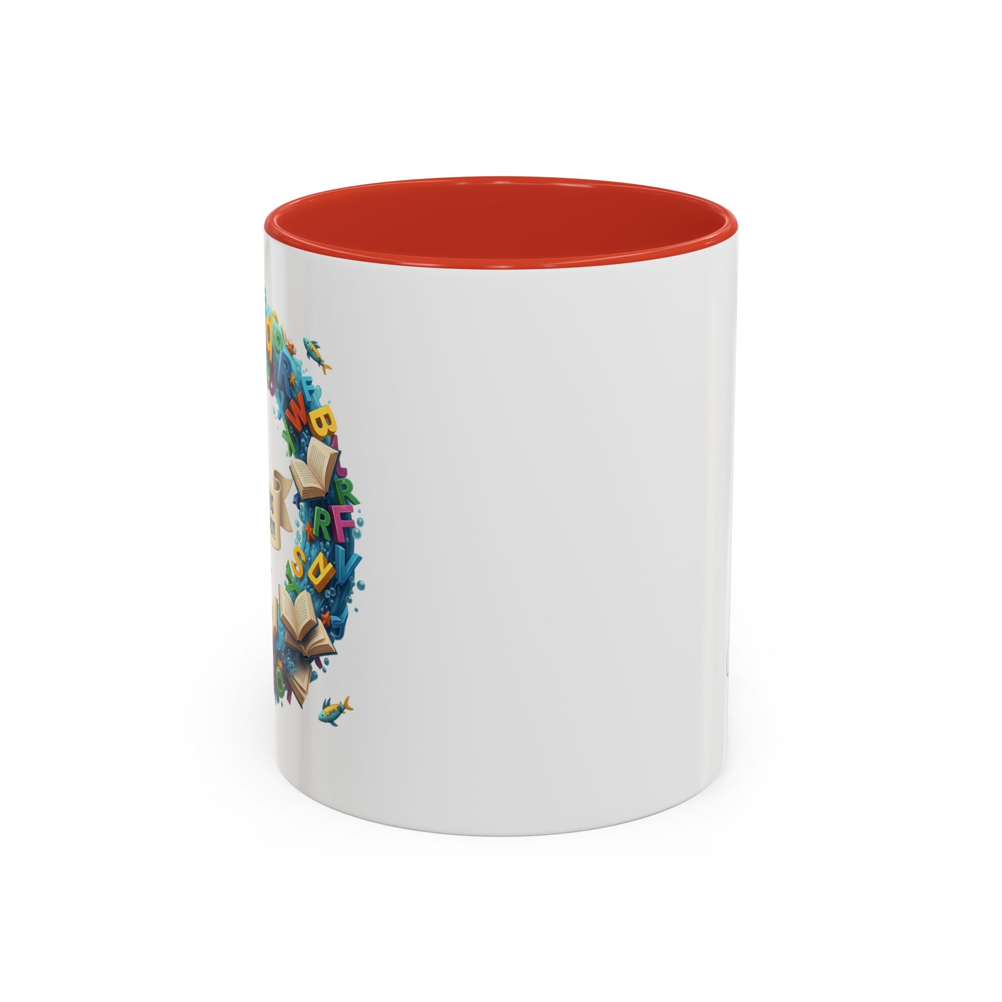 Sea of Literacy Colorful Book Lover's Accent Coffee Mug | Perfect for Home, Office, or Gift | Reading, Study, Library Decor, Teacher Appreciation