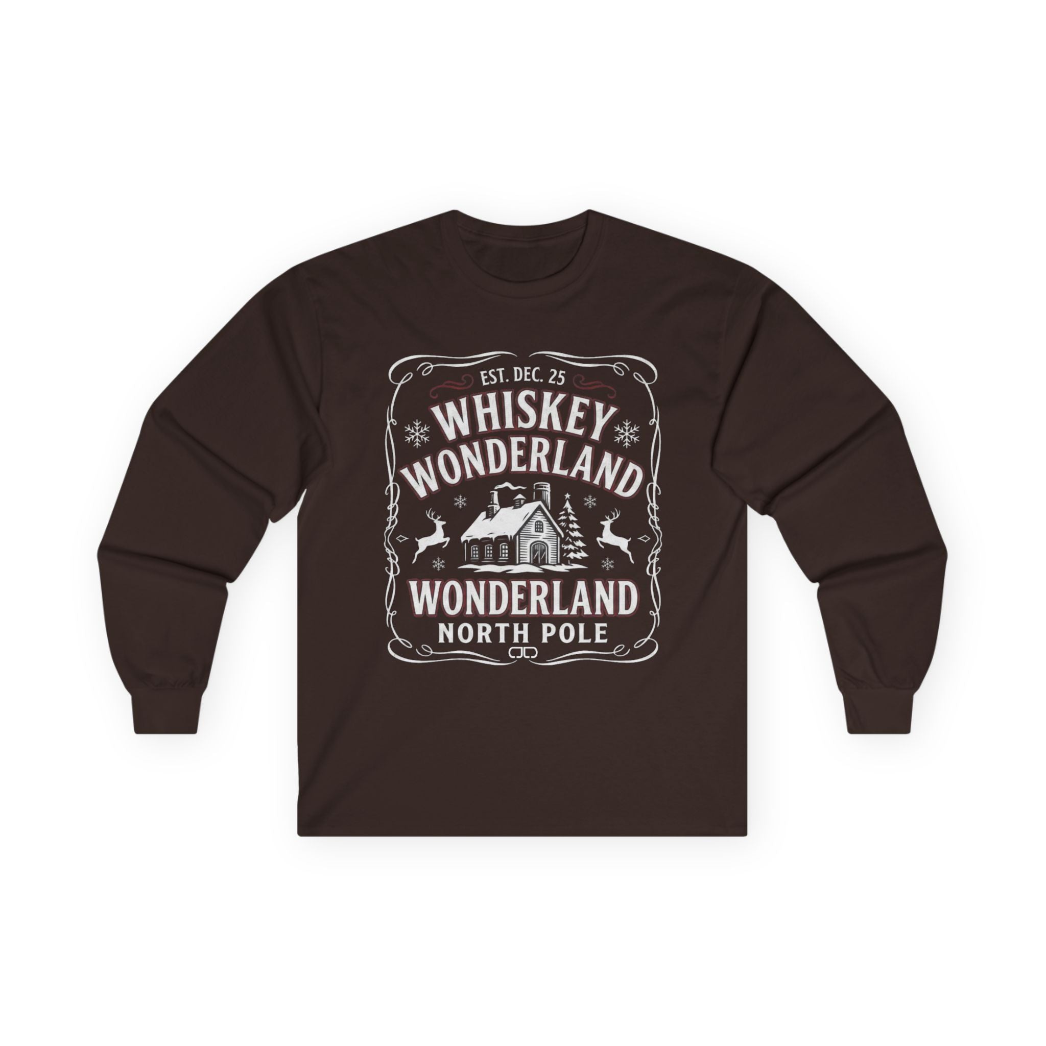 Whiskey Wonderland Long Sleeve Tee — North Pole Christmas Bar Holiday Shirt