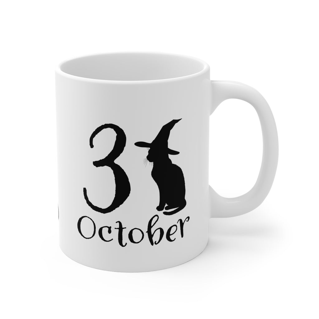 October 31st Cat Mug, 11oz Witchy Coffee Cup, Halloween Decor, Black Cat Gift, Spooky Tea Mug, Cute Animal Mug