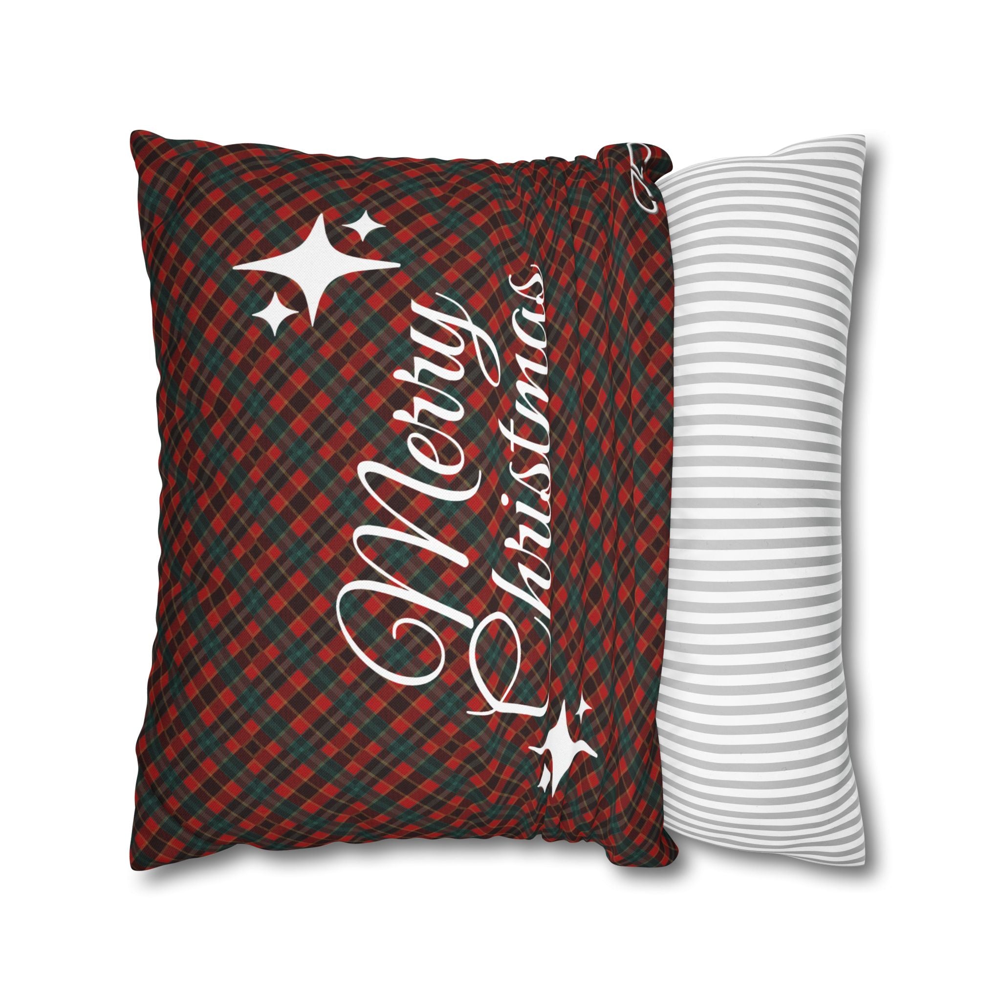 Merry Christmas Plaid Pillowcase - Red & Green Holiday Throw Pillow Cover