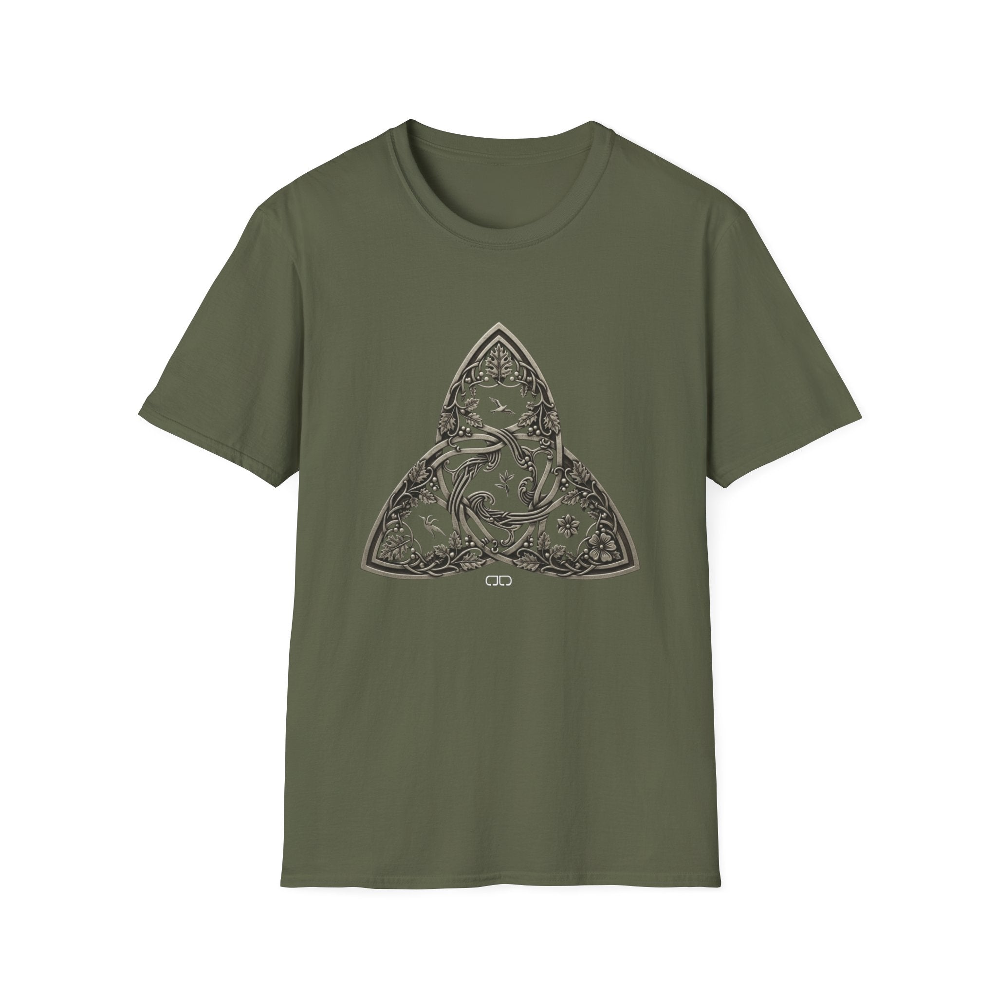Celtic style Triquetra in a Softstyle T-Shirt, Casual Wear, Gift for Him/Her, Festival Clothing, Unique Graphic Tee, Nature Lovers T-Shirt