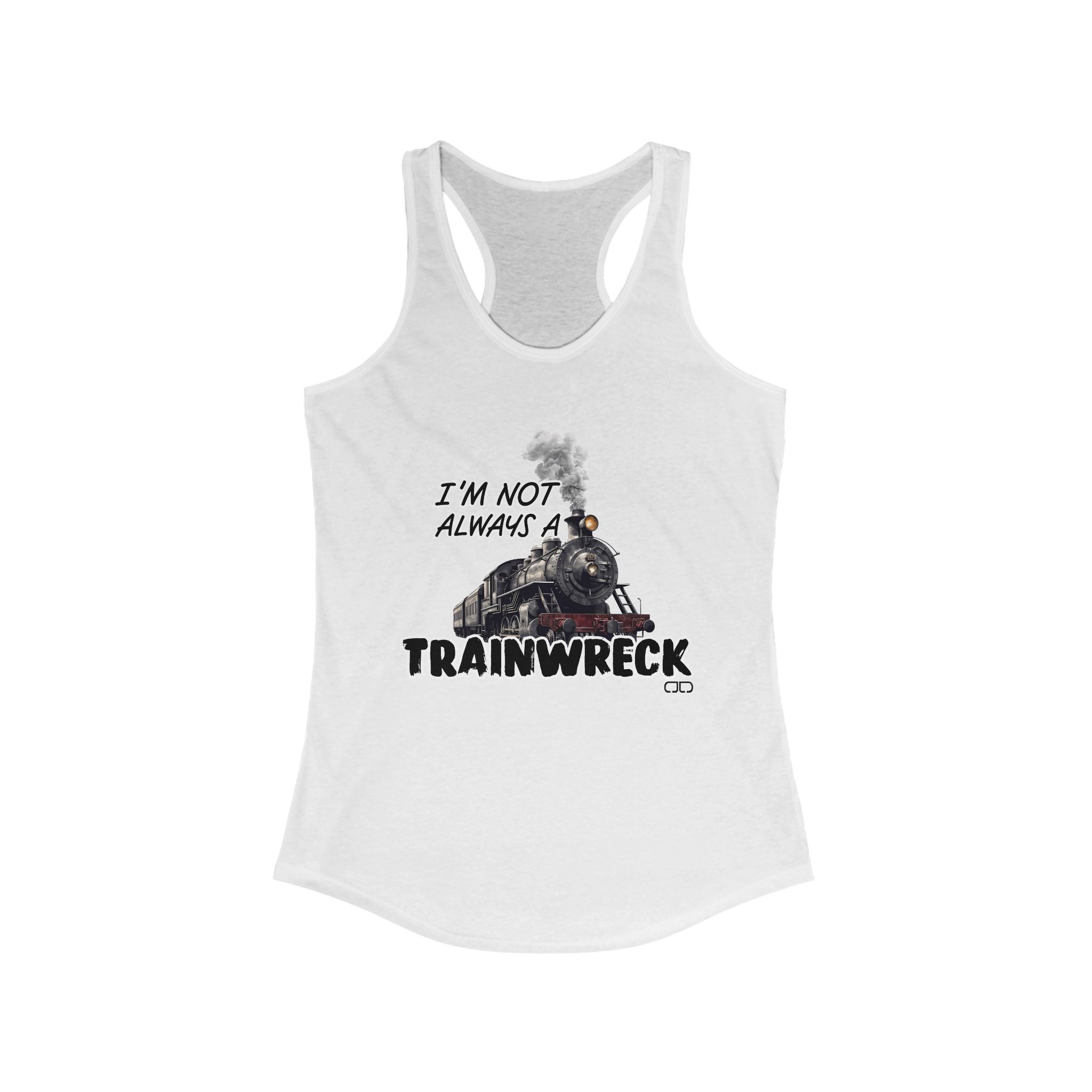 Funny Trainwreck Racerback Tank, Women's Humor Top, Gift for Train Lovers, Casual Summer Wear, Ideal for Parties and Festivals