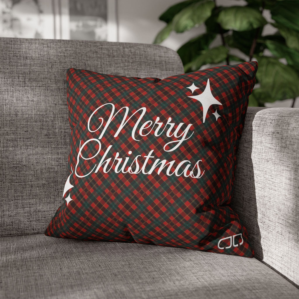Merry Christmas Plaid Pillowcase - Red & Green Holiday Throw Pillow Cover