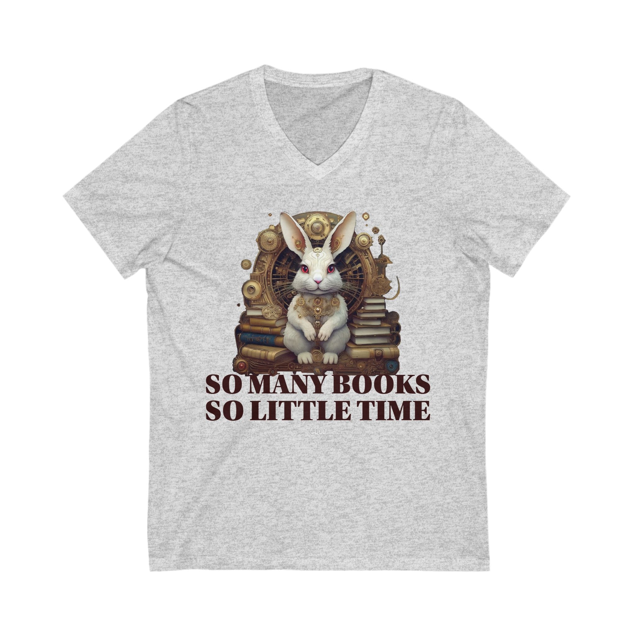 White Rabbit Steampunk Book V-Neck Tee – Perfect for Book Lovers, Readers, and Literature Fans, Cozy Casual Wear, Gift for Bookworms, Book Club Apparel