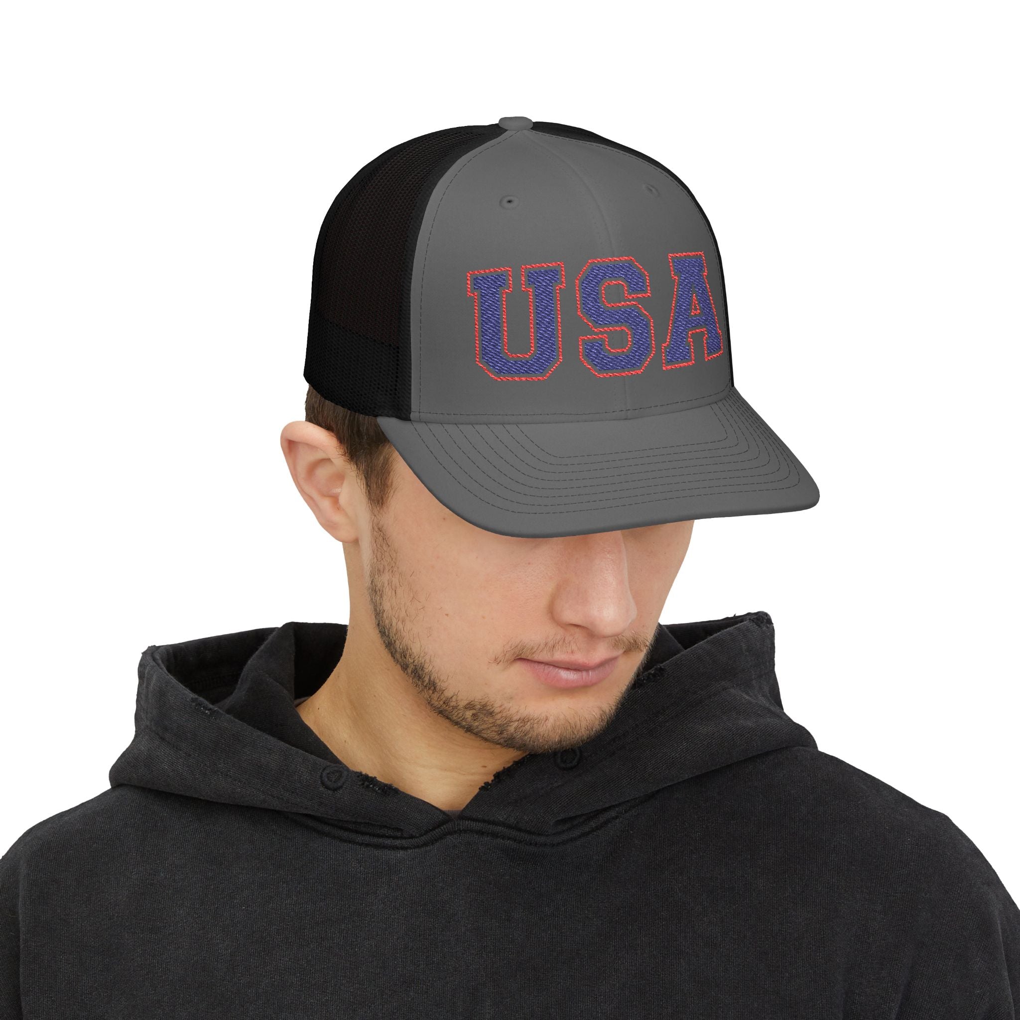 Patriotic Snapback Trucker Cap, USA Embroidered Hat, Summer Fashion Accessory, Festival Gear, Sports Event Cap, Gift For Him/Her