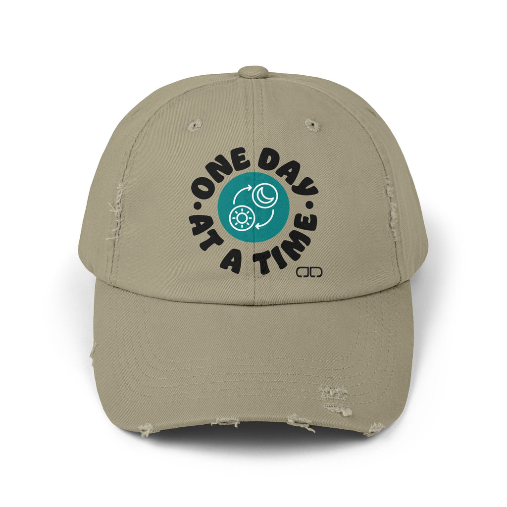 One Day at a Time Distressed Cap | Casual Style, Relaxed Fit, Gift for Him/Her, Summer Accessory, Motivational Wear