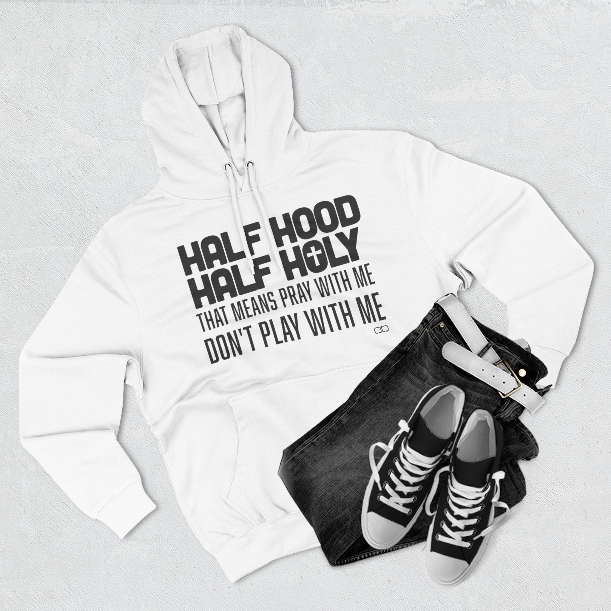 Half Hood Half Holy Fleece Hoodie - Cozy Streetwear for Prayer Warriors, Spiritual Gift, Casual Outfit, Unique Apparel, Motivation Wear