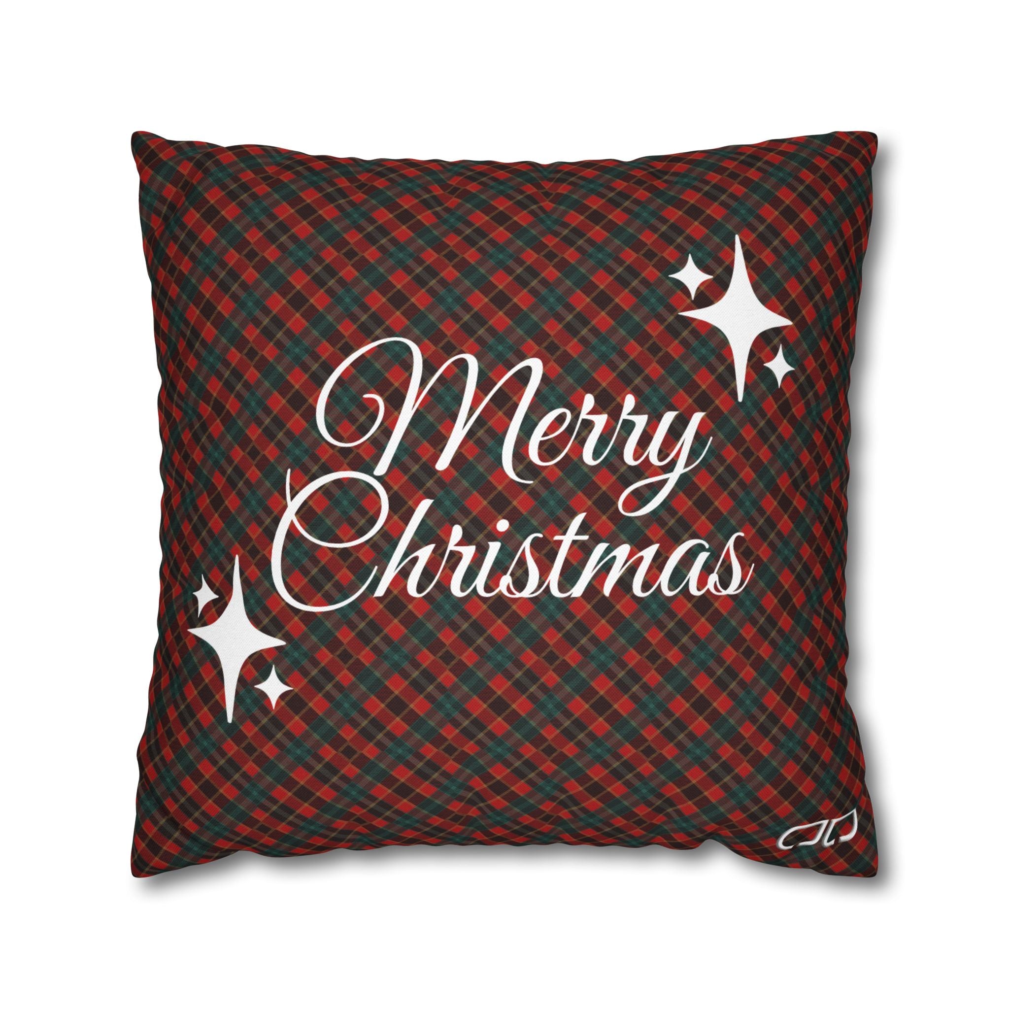 Merry Christmas Plaid Pillowcase - Red & Green Holiday Throw Pillow Cover