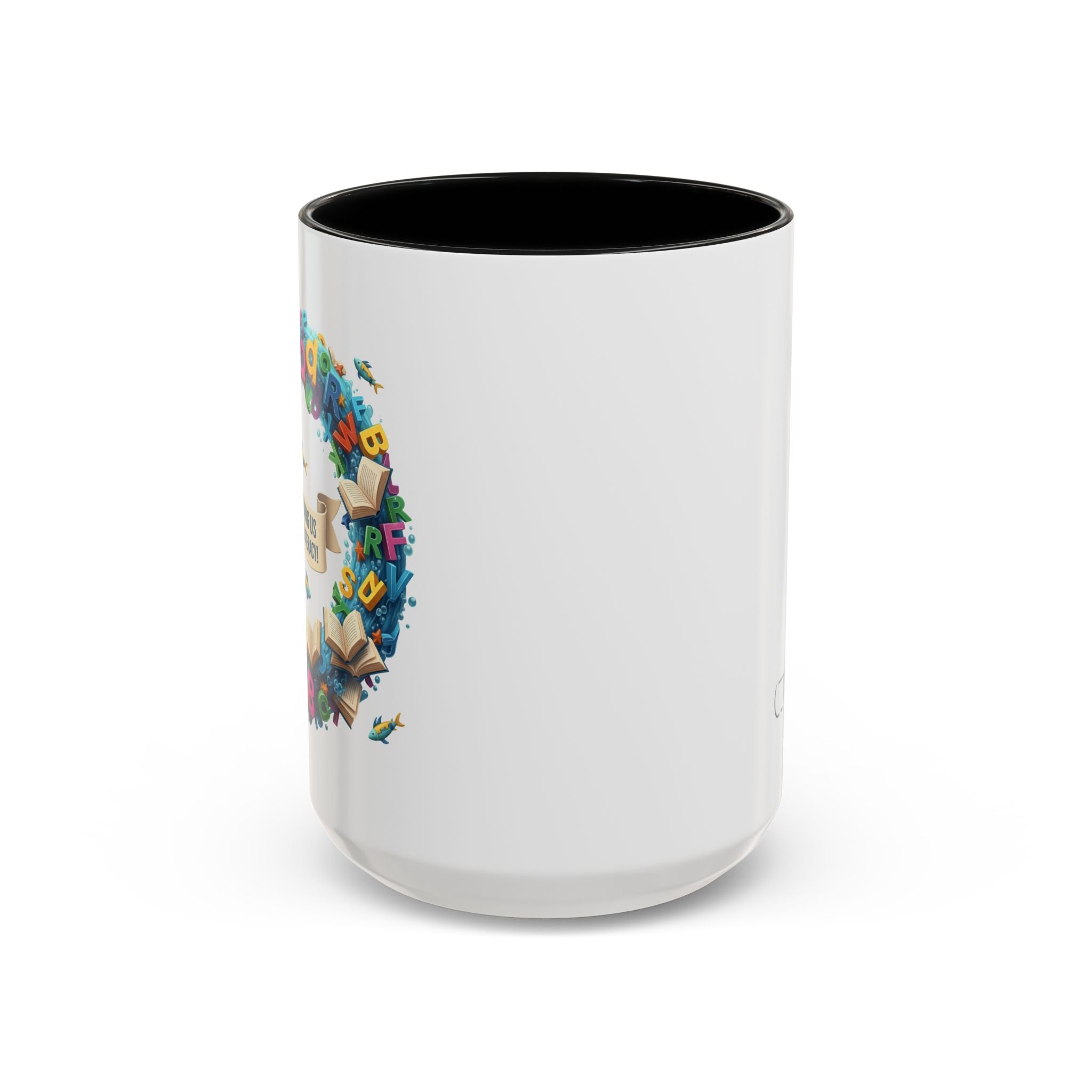 Sea of Literacy Colorful Book Lover's Accent Coffee Mug | Perfect for Home, Office, or Gift | Reading, Study, Library Decor, Teacher Appreciation