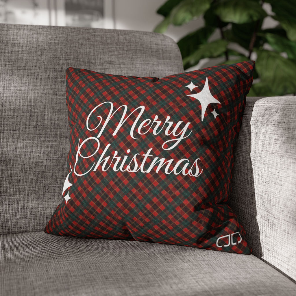 Merry Christmas Plaid Pillowcase - Red & Green Holiday Throw Pillow Cover