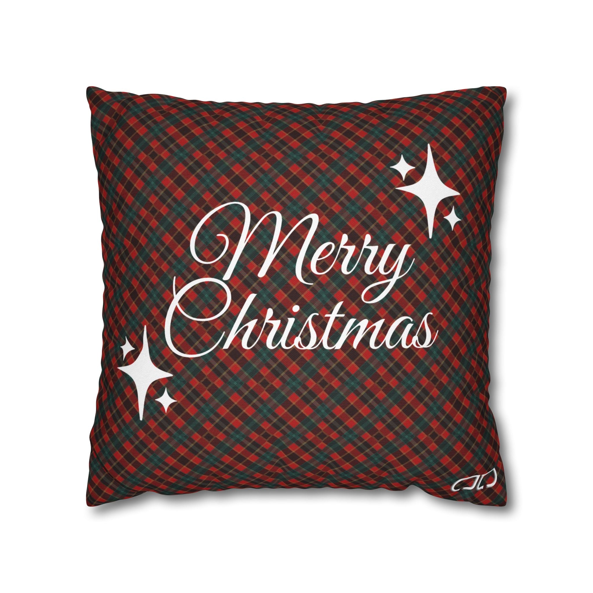 Merry Christmas Plaid Pillowcase - Red & Green Holiday Throw Pillow Cover