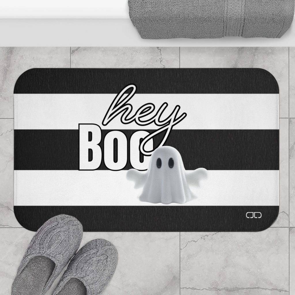 Hey Boo Halloween Bath Mat -  Ghost Design, Spooky Decor, Bathroom Accessory, Holiday Gift, Home Decor