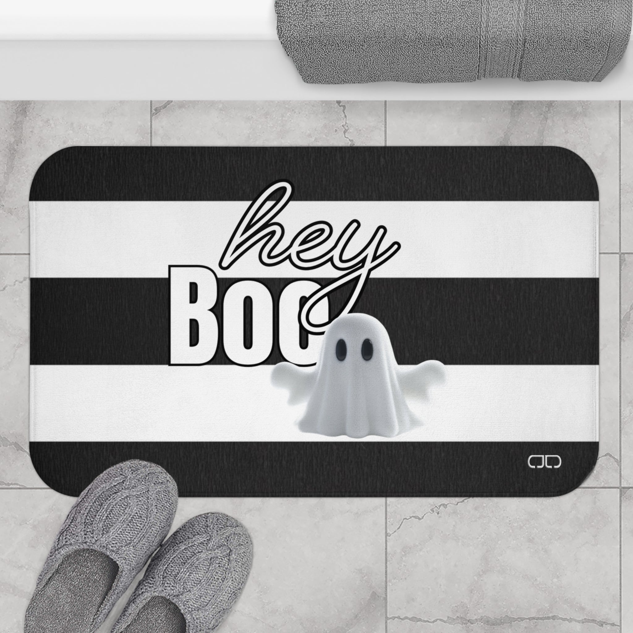 Hey Boo Halloween Bath Mat -  Ghost Design, Spooky Decor, Bathroom Accessory, Holiday Gift, Home Decor